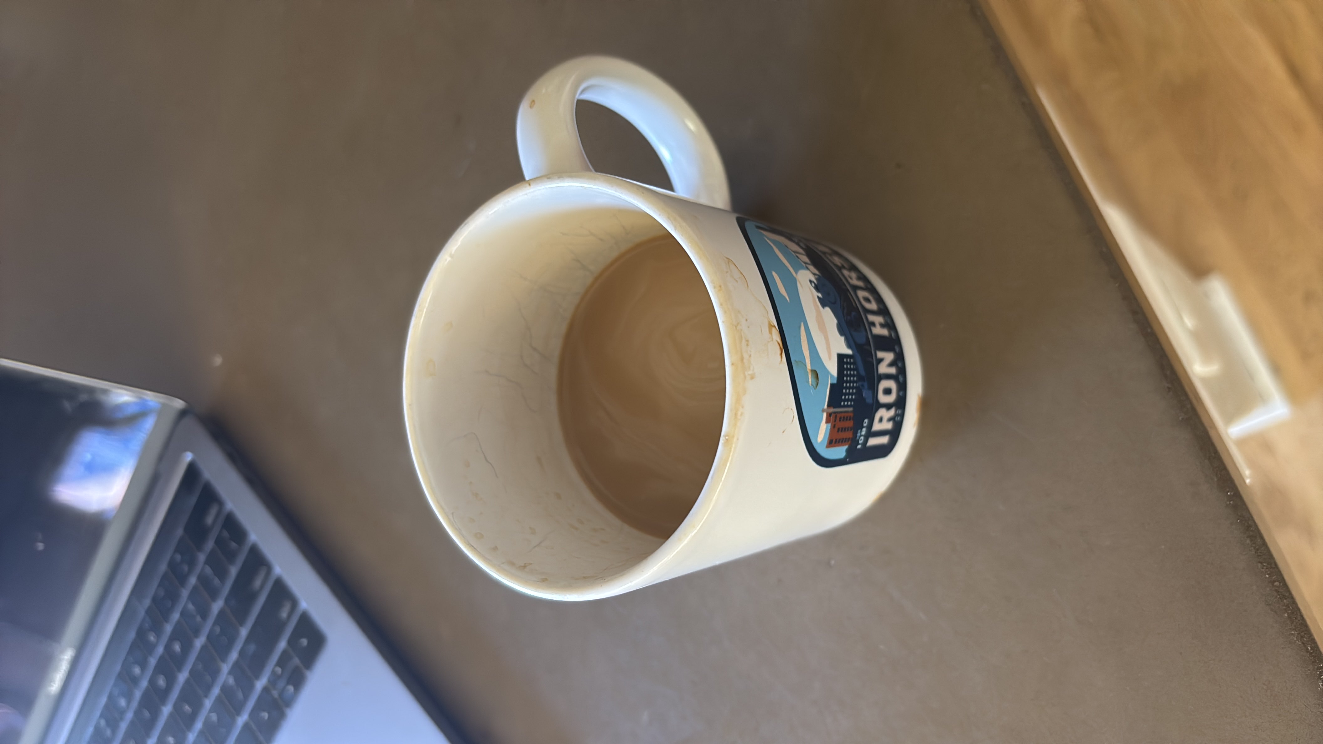 A cup of coffee with milk, providing a moderate amount of calories and nutrients.