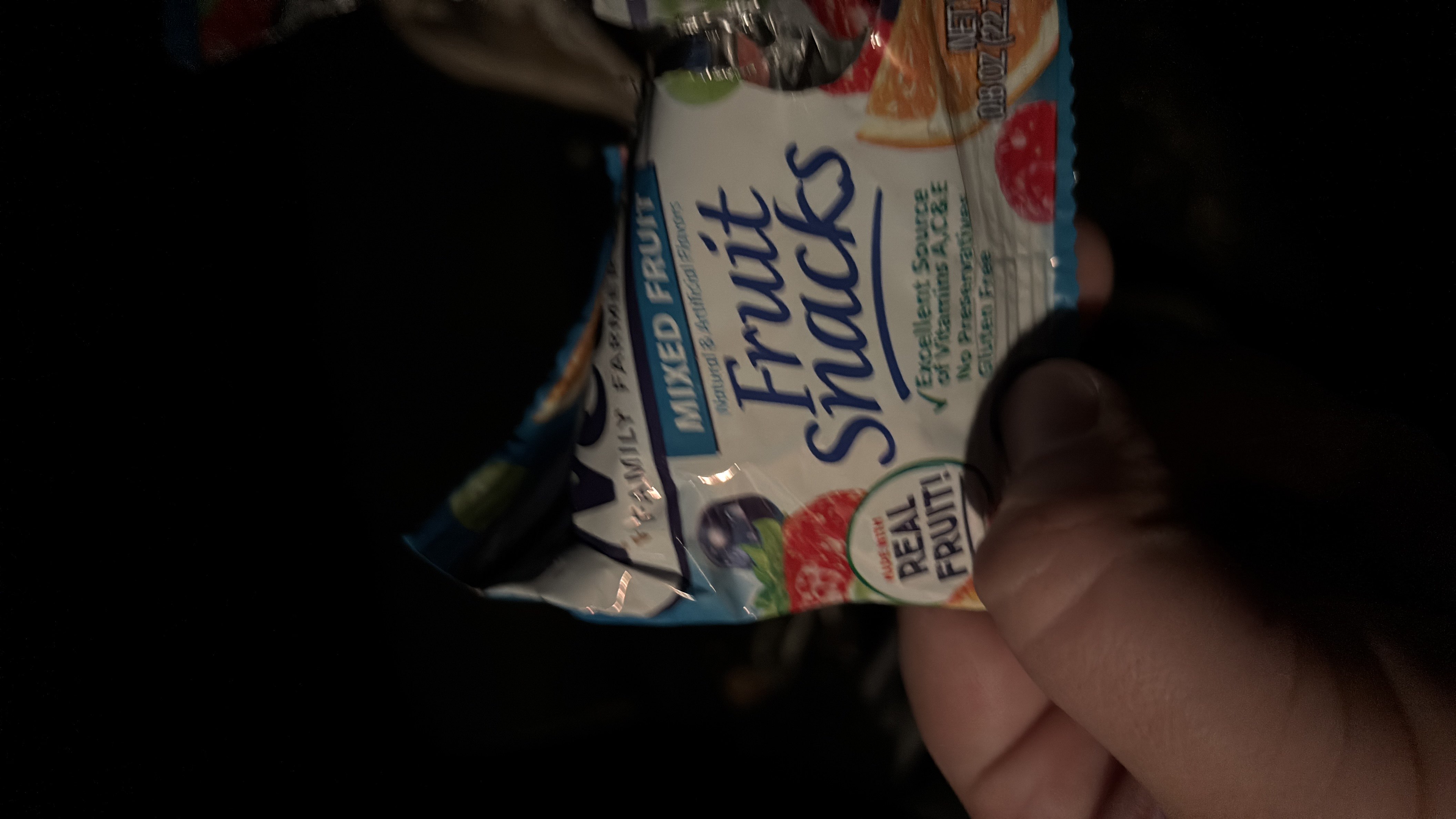 Mixed fruit snacks made with real fruit, an excellent source of vitamins A, C, and E, with no preservatives and gluten-free.