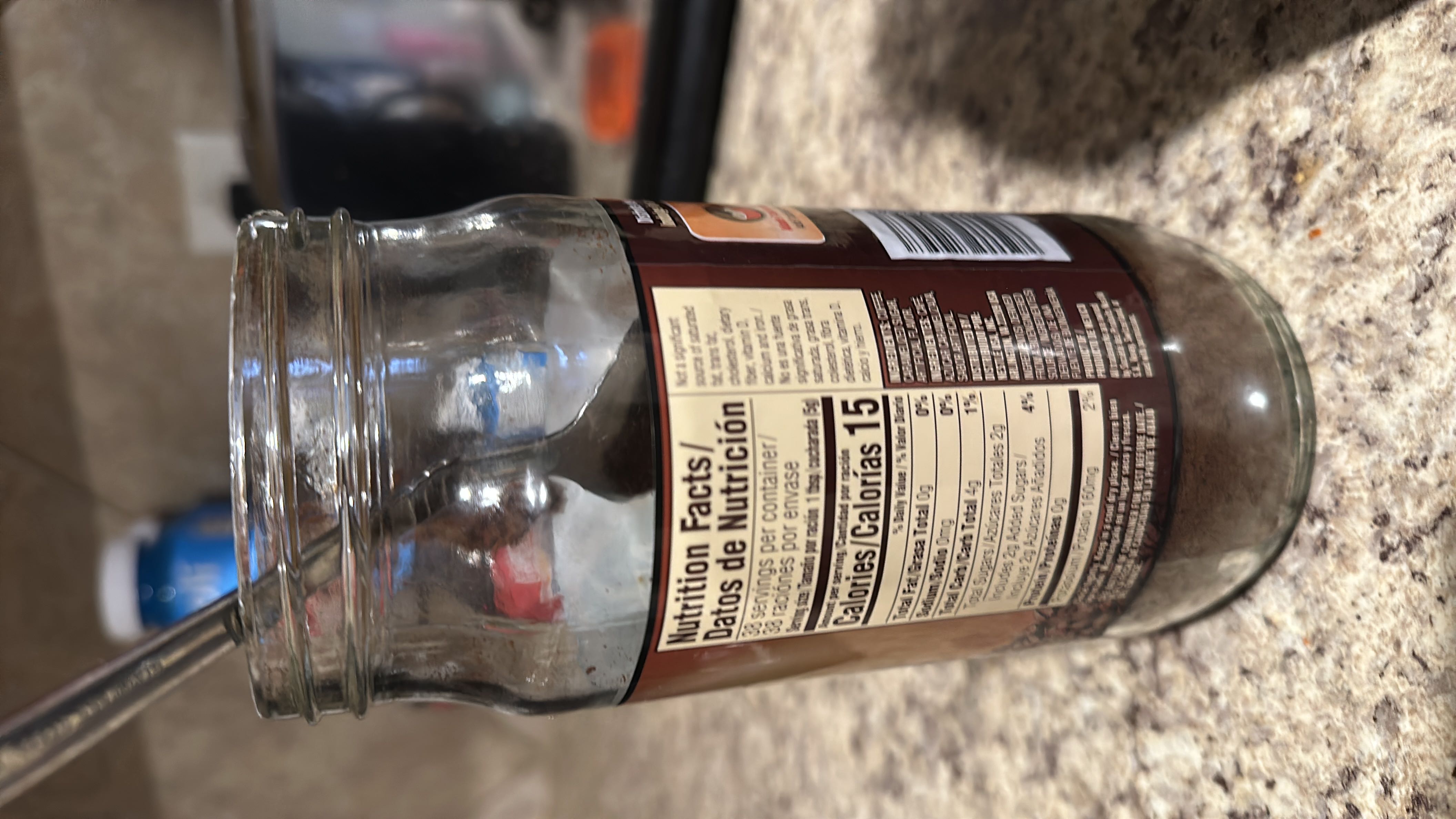 This product contains 15 calories per serving, with 4g of carbohydrates, 0g of protein, and 0g of fat. It includes added sugars and is low in sodium.