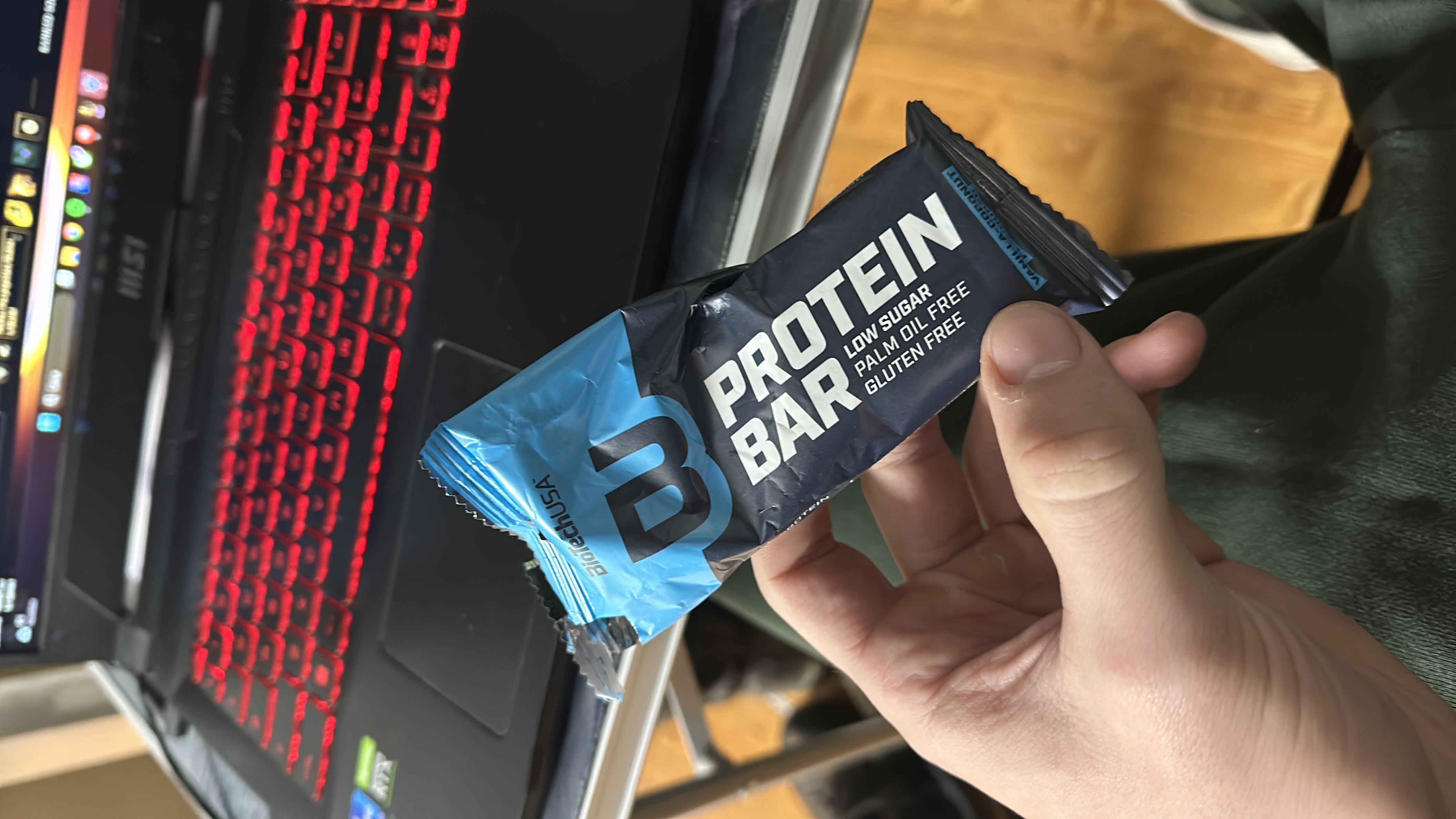 A low sugar, gluten-free protein bar with a coconut flavor, providing a moderate calorie content with balanced protein, carbs, and fats.