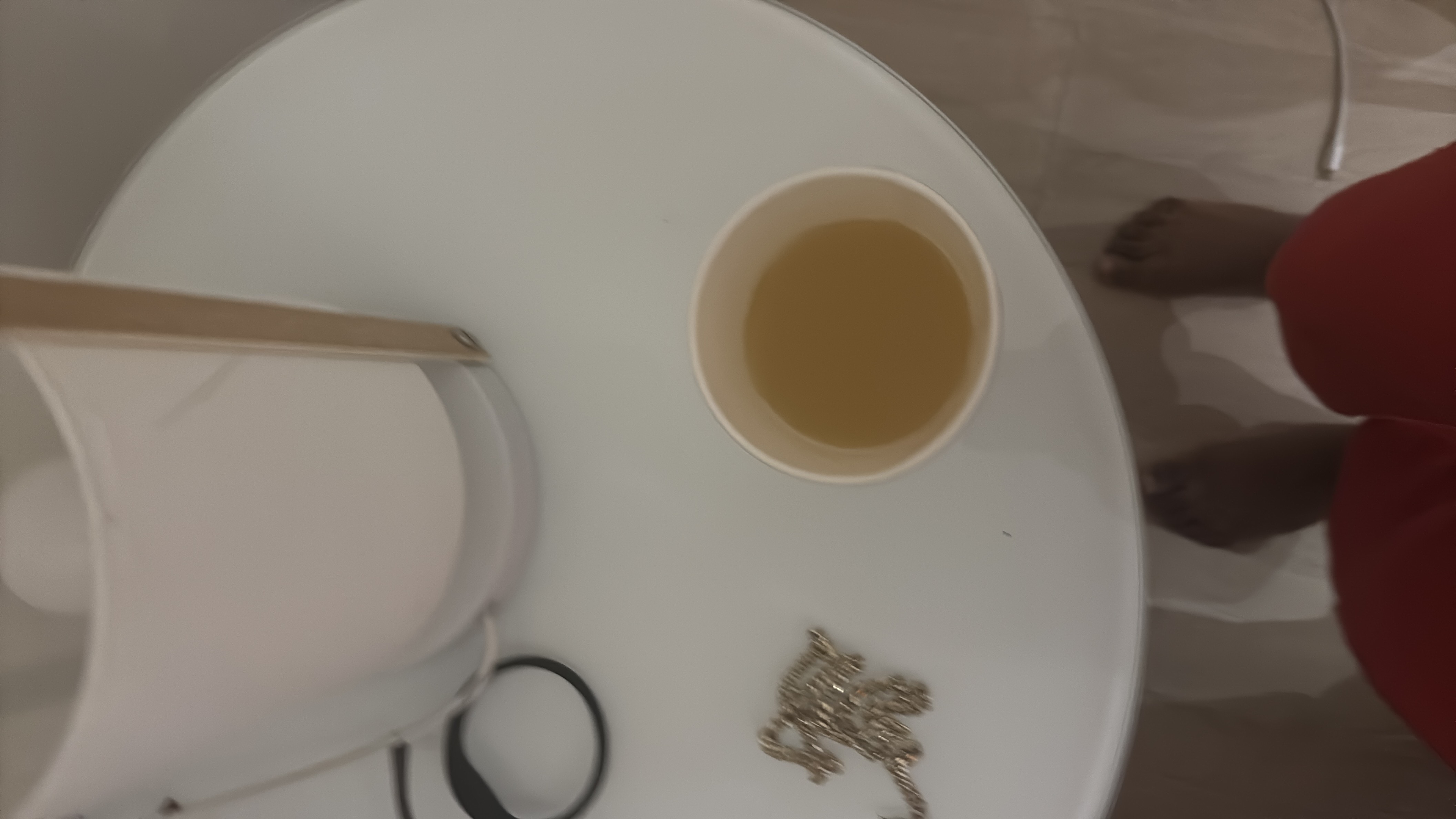 A cup of plain tea with minimal calories and no significant nutritional content.