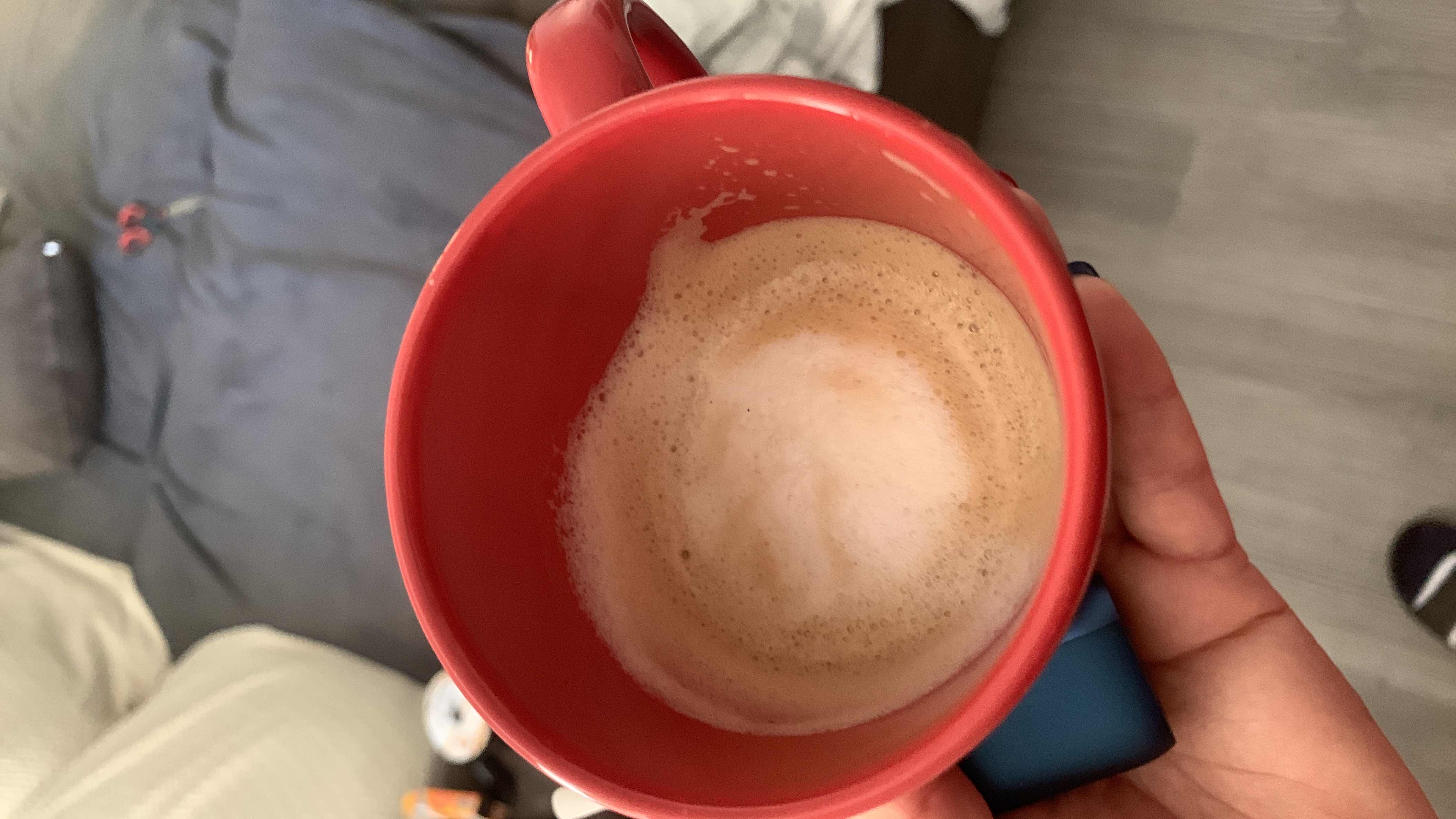 A mild coffee beverage with milk foam providing moderate calories and a small boost of protein.