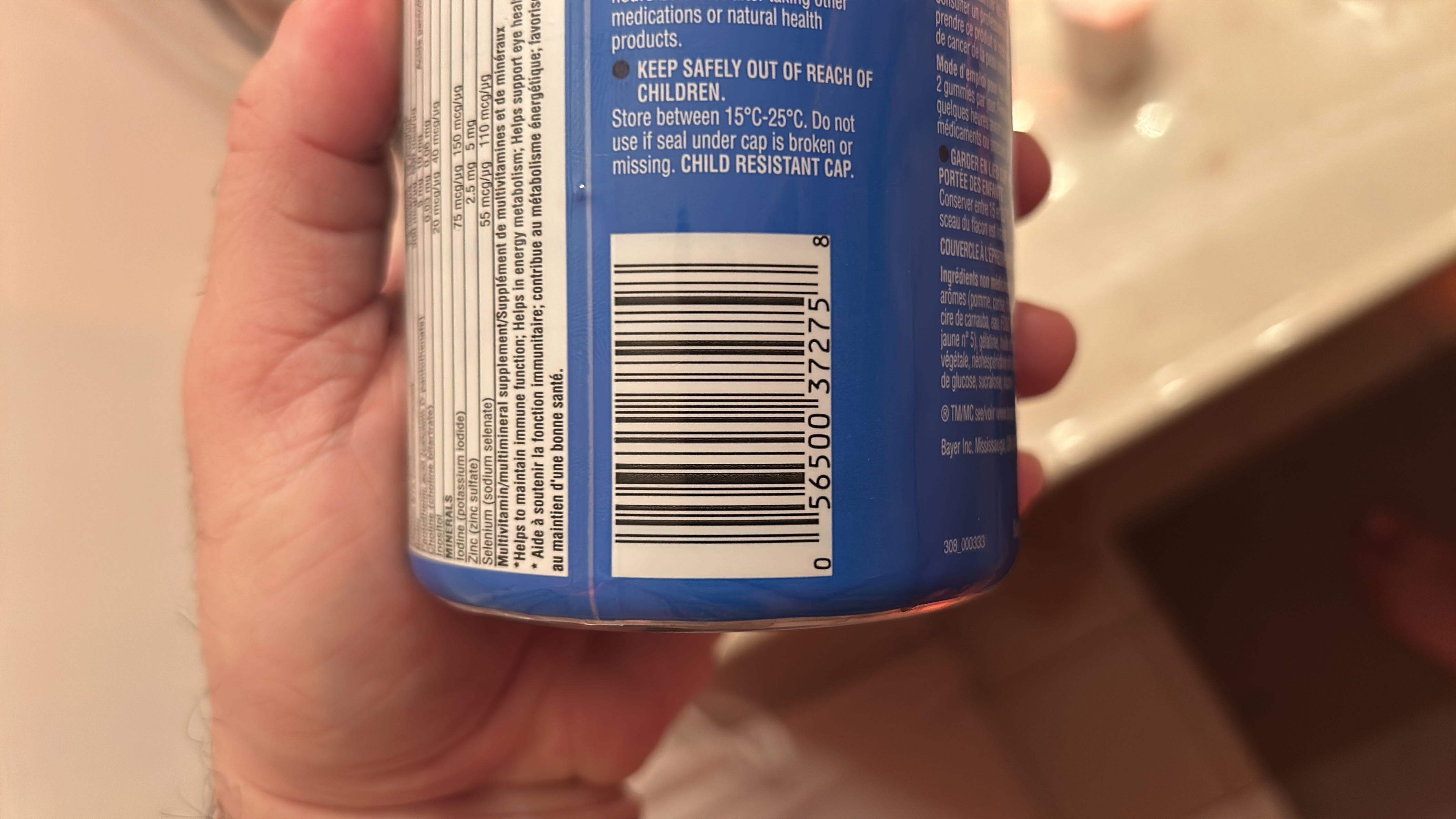 This is a multivitamin/multimineral supplement with no calories, fats, proteins, or carbs. It contains essential minerals like iodine, zinc, and selenium to support immune function and energy metabolism.