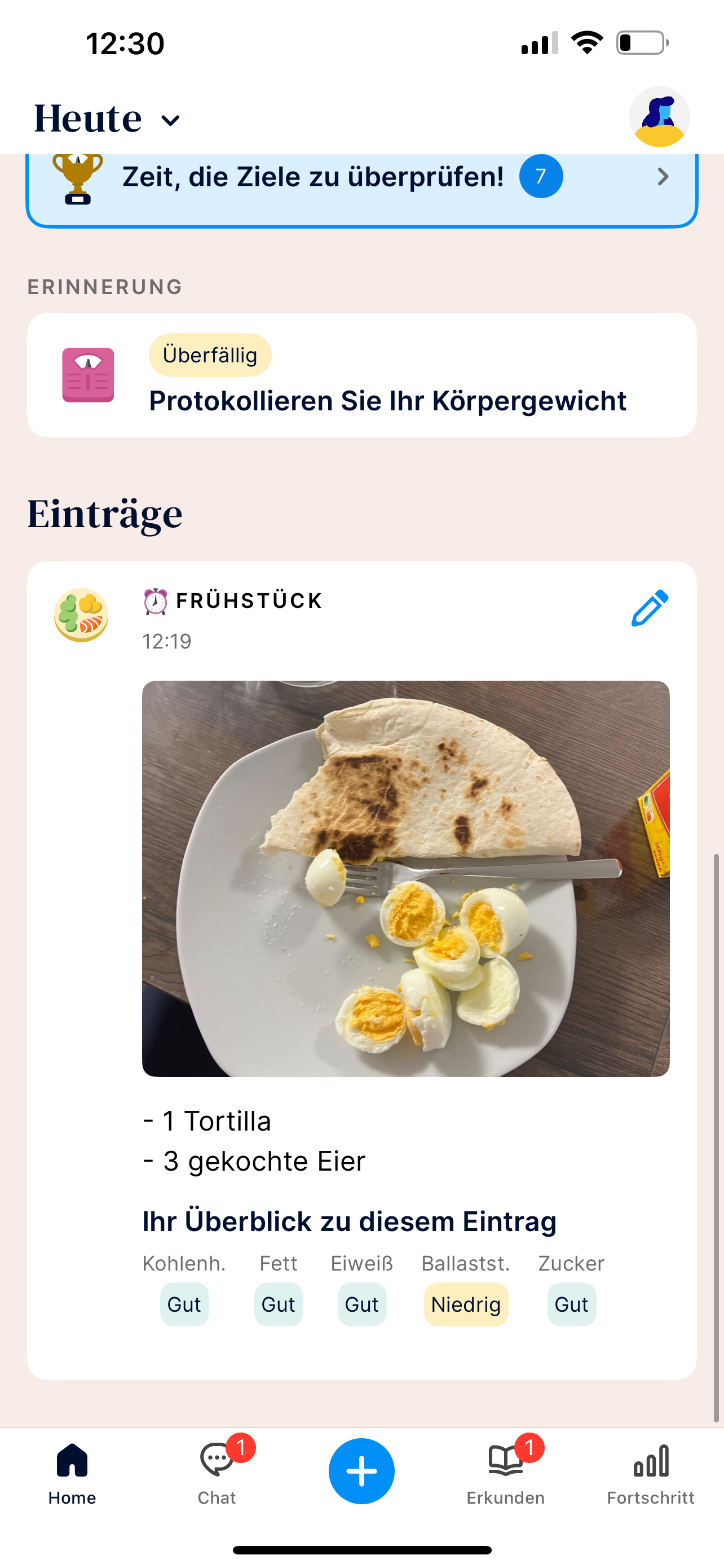 A breakfast consisting of one tortilla and three boiled eggs, providing a balanced intake of protein, carbs, and fats.