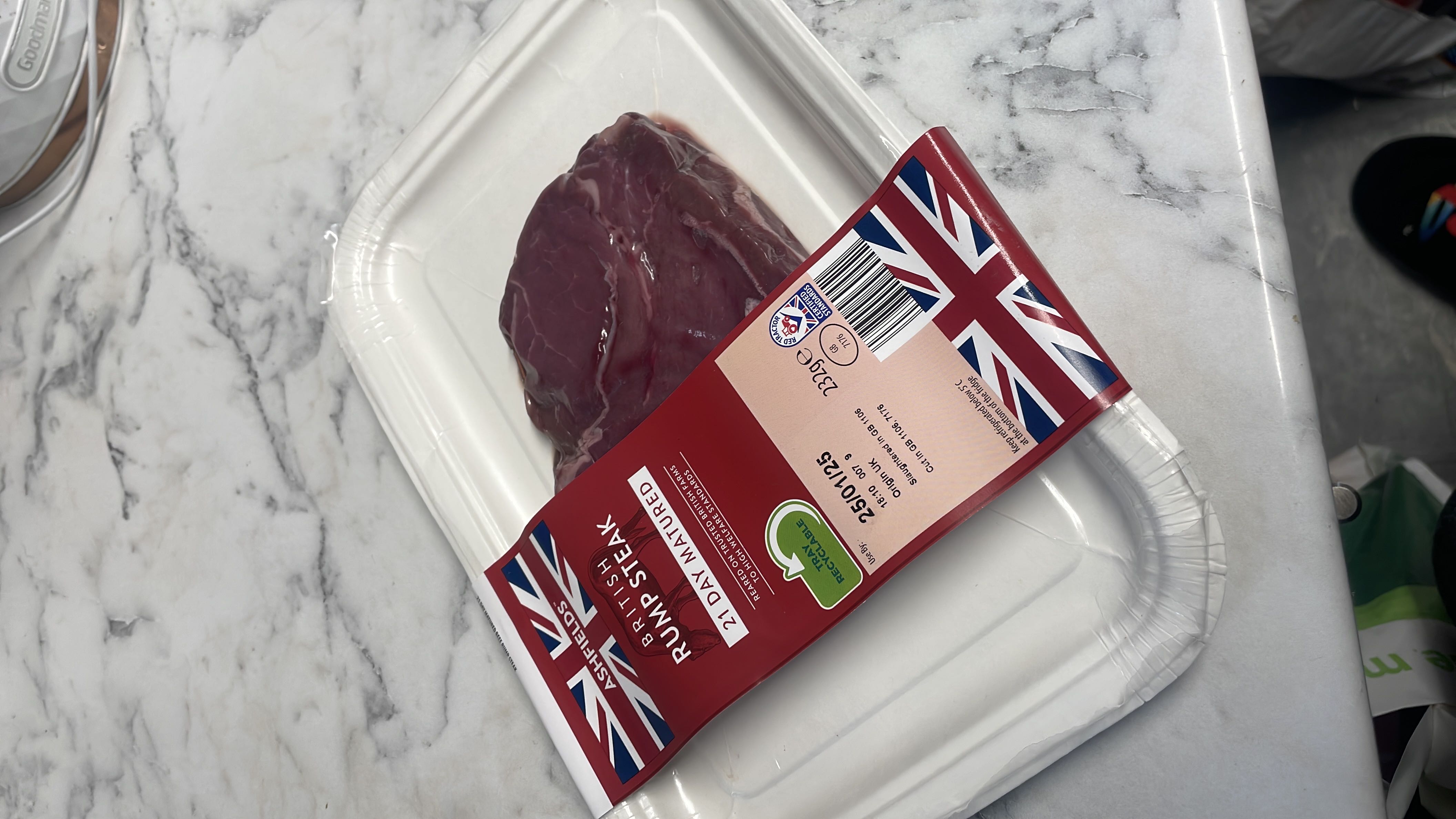 This is a 21-day matured British rump steak, high in protein and low in carbohydrates, making it a nutritious choice for a balanced diet.