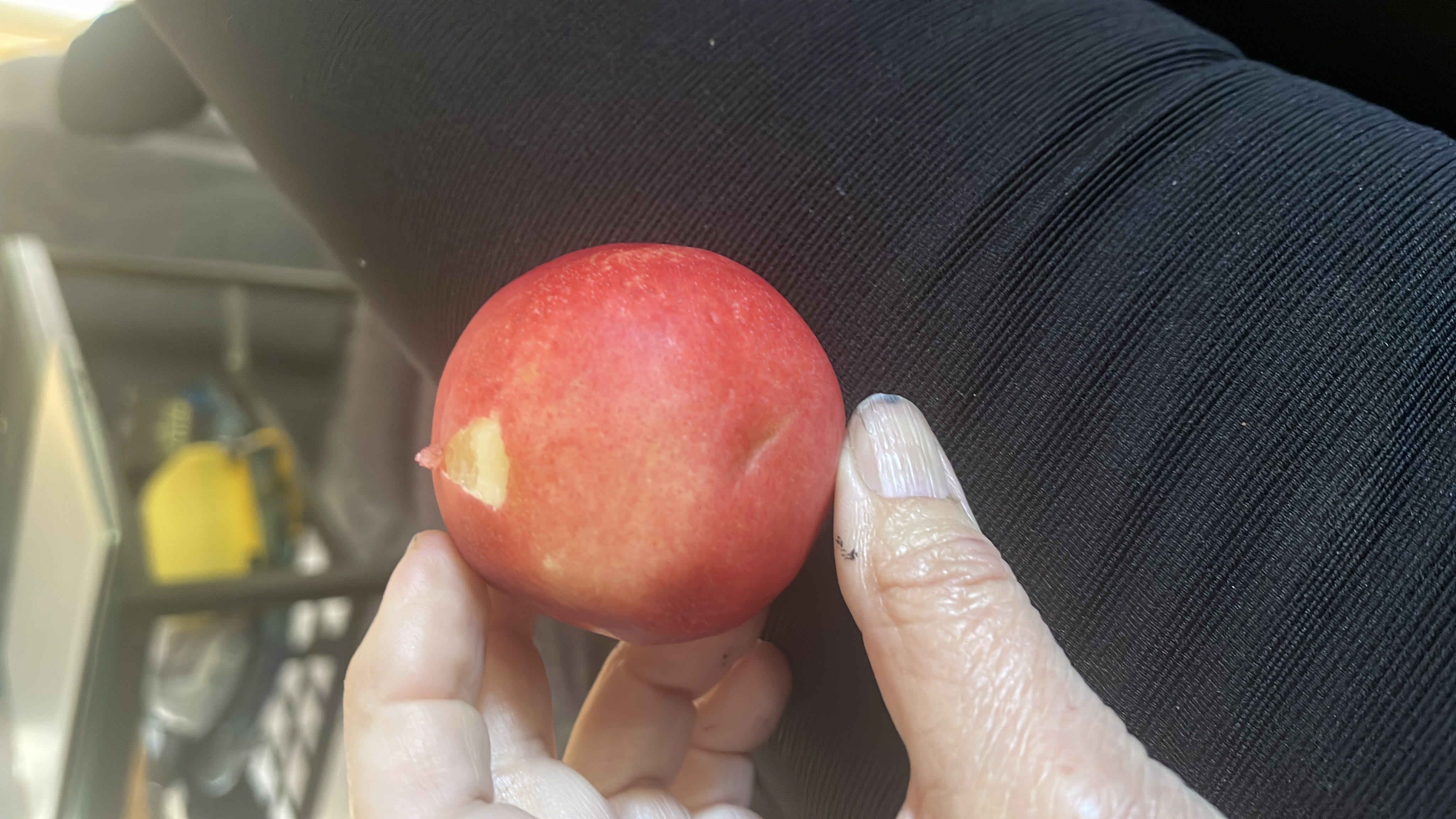 The image shows an apple, which is a low-calorie fruit rich in carbohydrates and has a high health score.