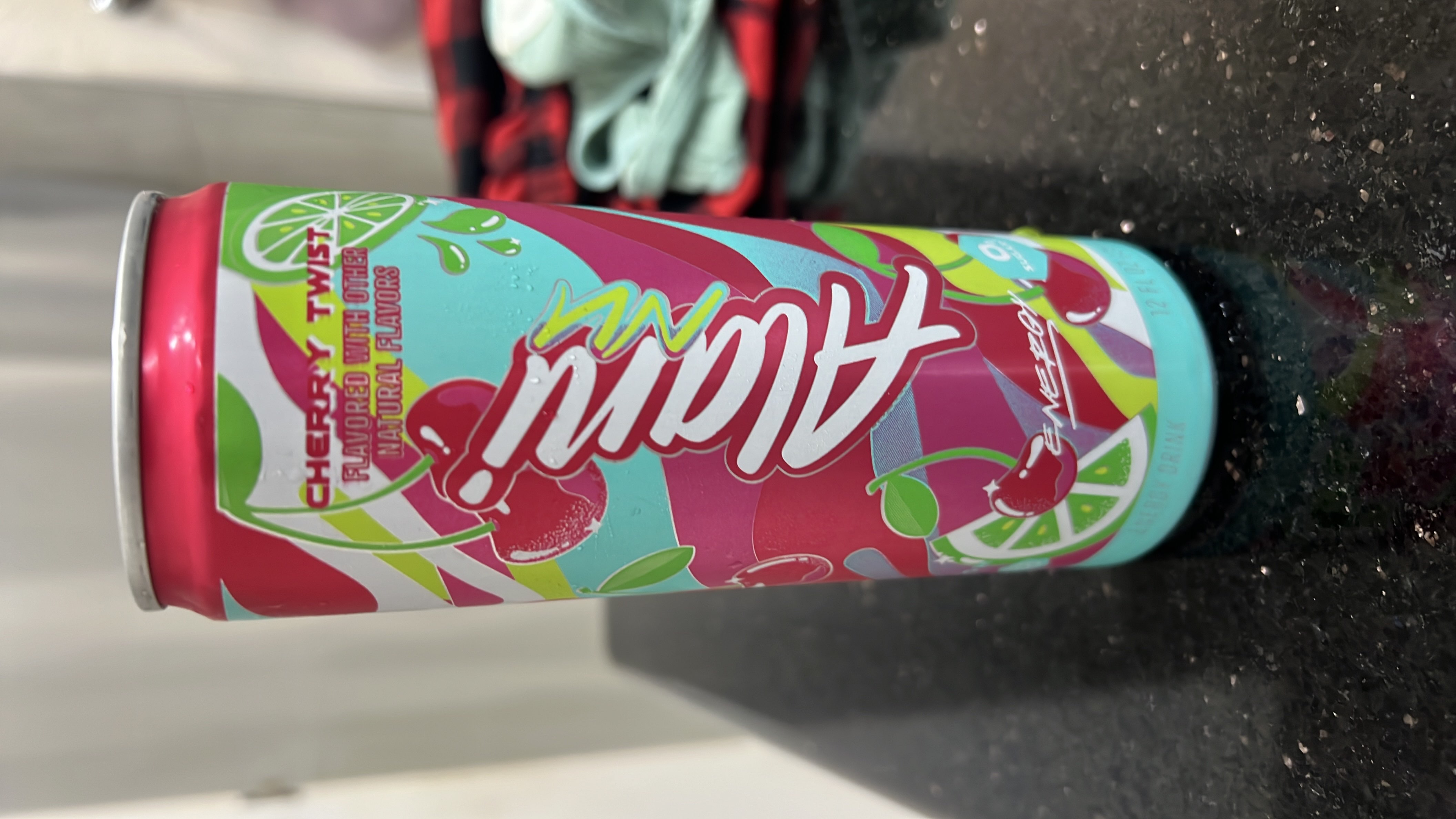 A low-calorie cherry-lime flavored energy drink with natural flavors and no sugar.