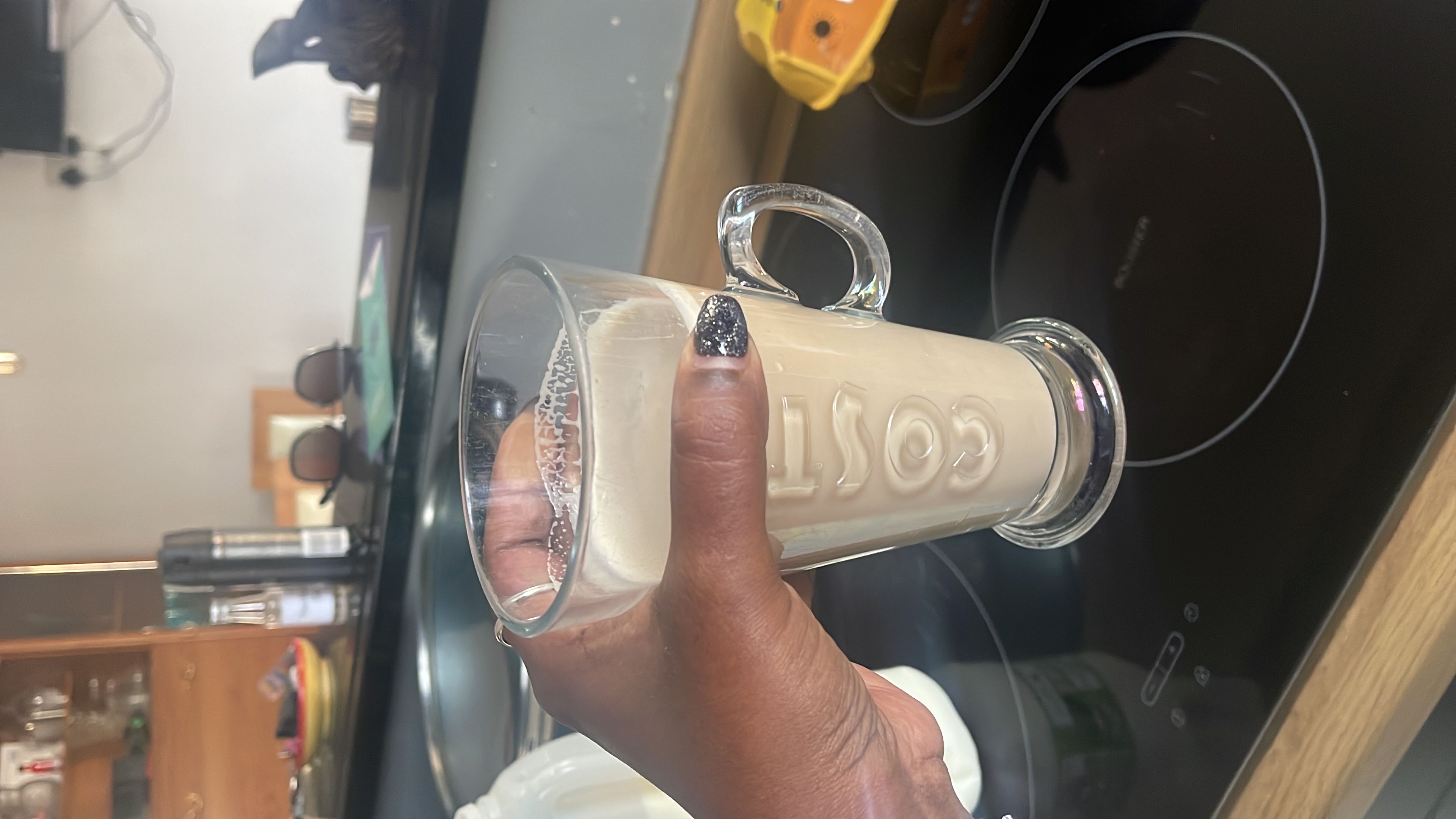A double glass of skimmed milk latte, offering fewer calories and reduced fat while maintaining protein content.