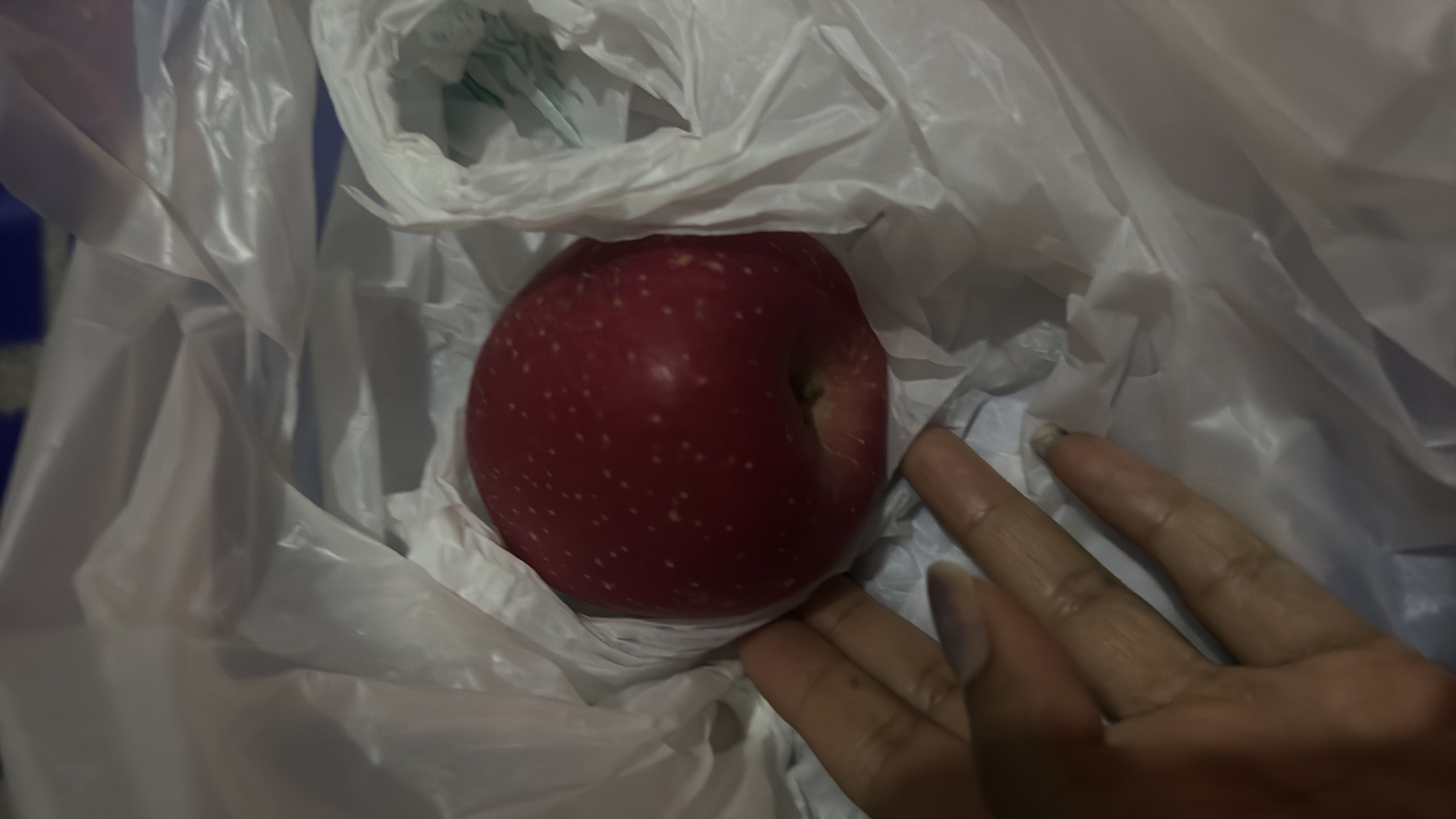 The image shows a red apple, which is a nutritious fruit rich in carbohydrates and low in fats and protein.