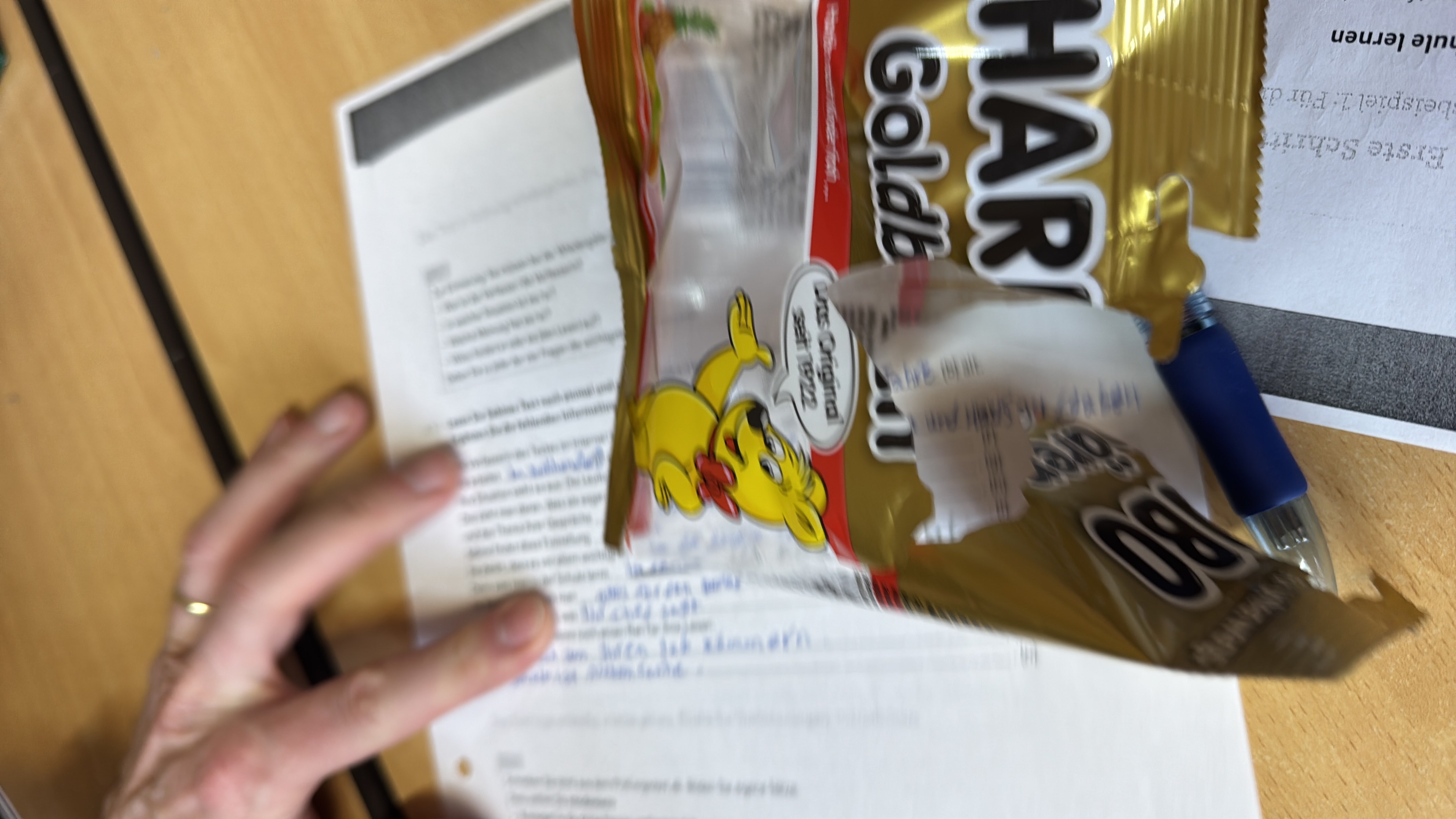 The image shows a package of Haribo Goldbears, a gummy candy with moderate calories and low protein and fat content.