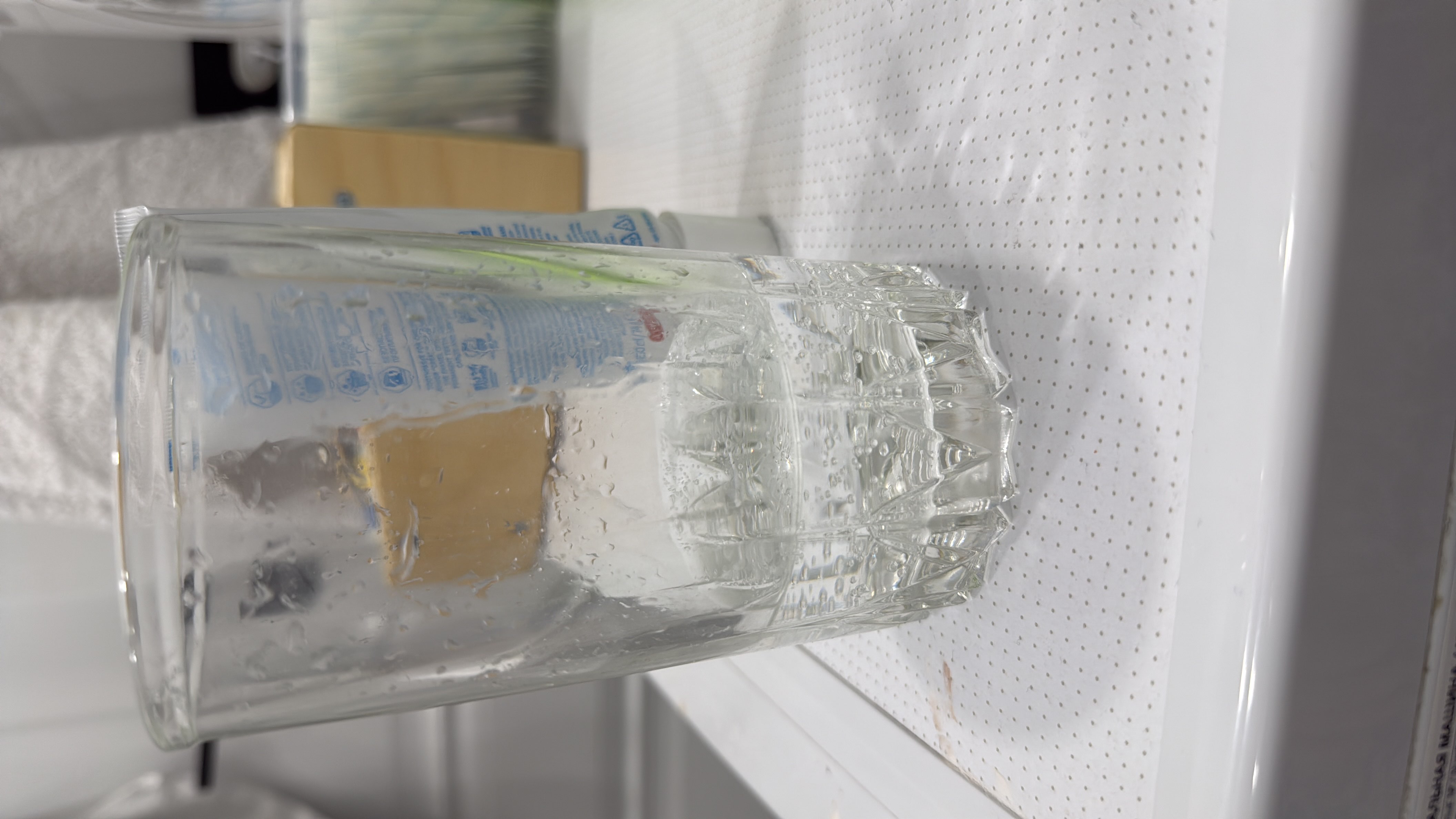 The image shows a glass of water, which contains no calories, protein, carbs, or fats, making it a highly healthy and hydrating option.
