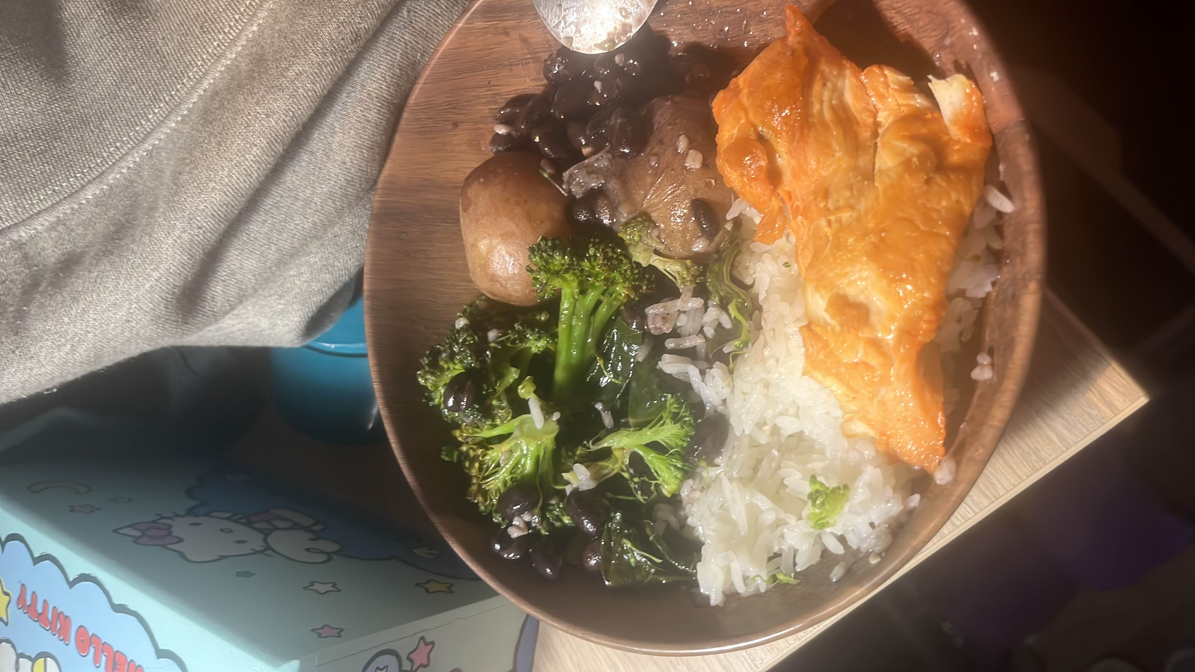 A balanced meal consisting of chicken, potatoes, collard greens, and black beans, providing a good mix of protein, carbs, and fats.