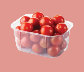 A container of fresh cherry tomatoes, low in calories and rich in nutrients.
