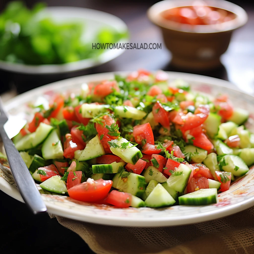 A fresh and healthy salad made with cucumbers, tomatoes, and parsley, providing a low-calorie and nutrient-rich option.