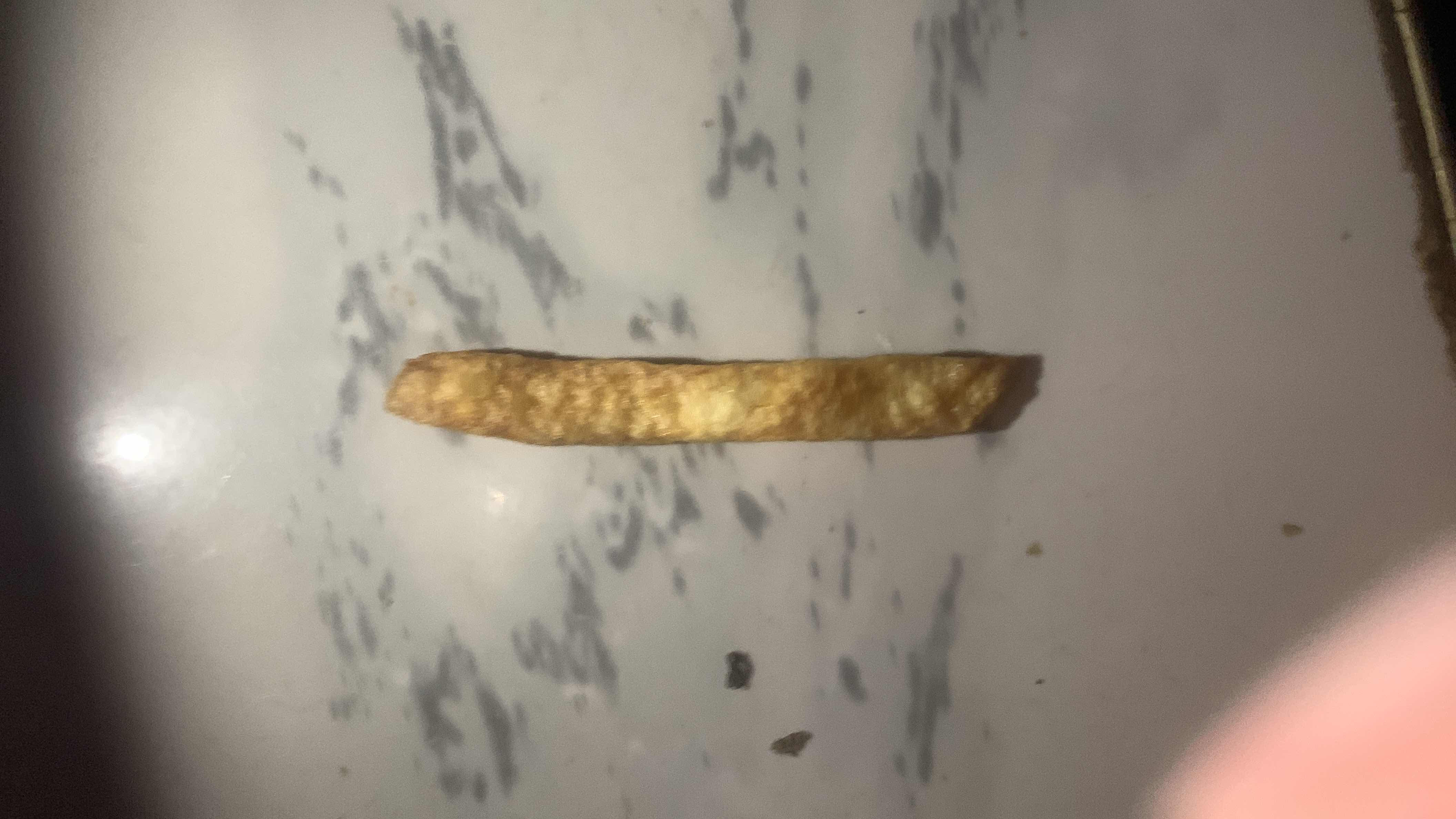 A 10-gram fried potato stick, likely a French fry, with moderate calorie content and low protein.