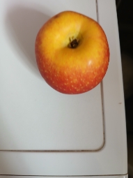 The image shows an apple, which is a nutritious fruit rich in carbohydrates and low in fats and protein.