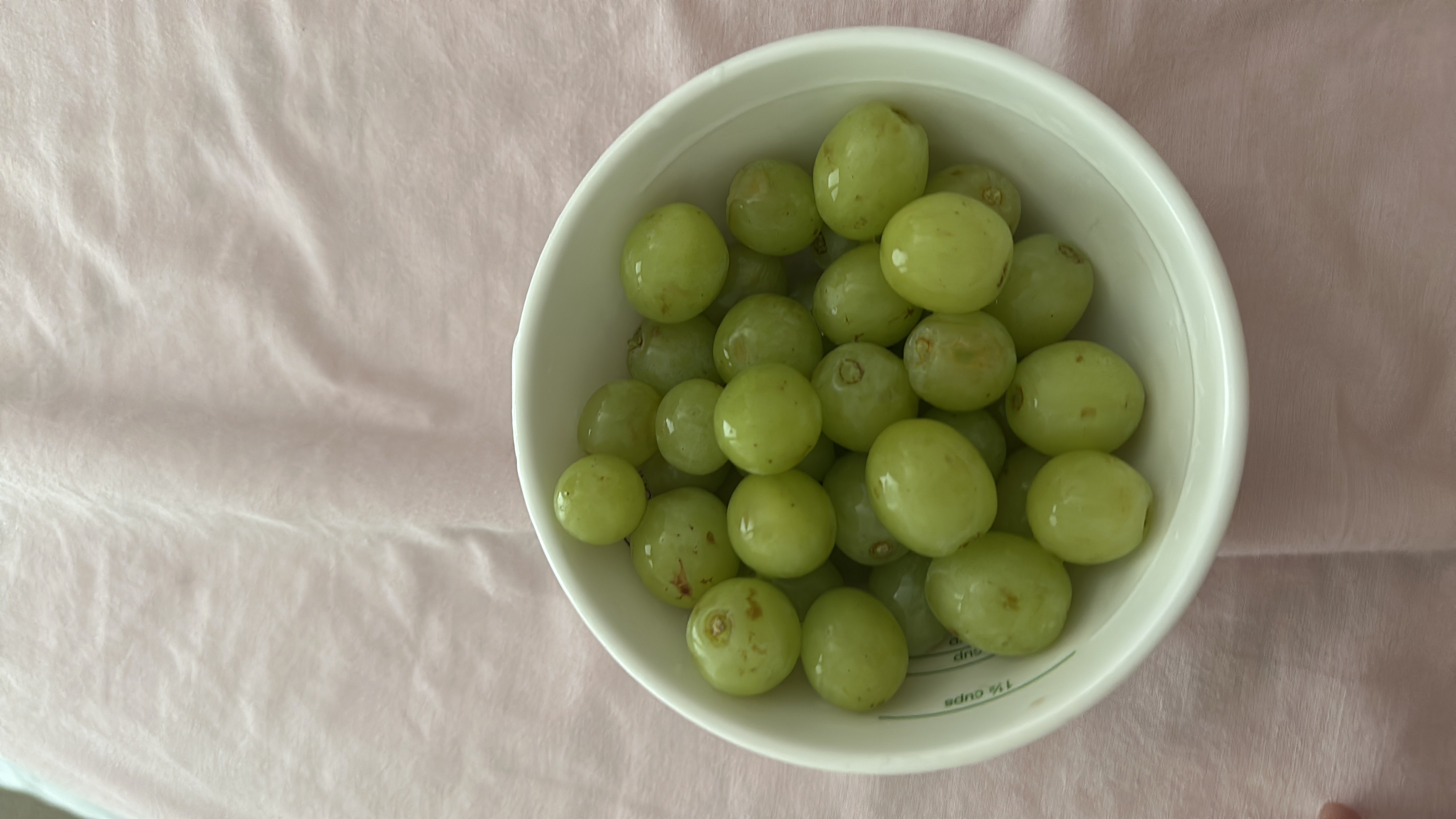 A bowl of green grapes, a low-calorie fruit rich in carbohydrates and minimal fats, providing a healthy snack option.