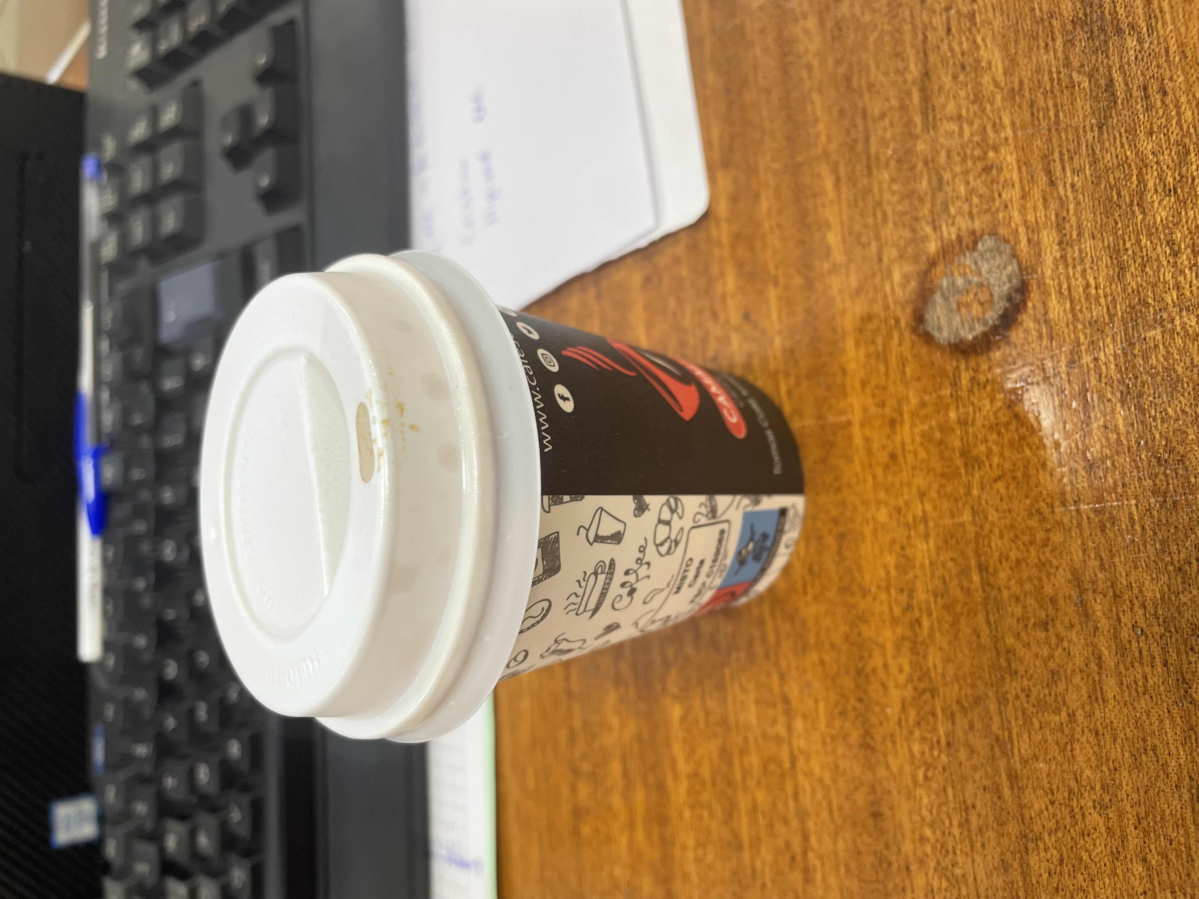 A cup of coffee with 20ml milk, providing low calories and a light nutritional profile.