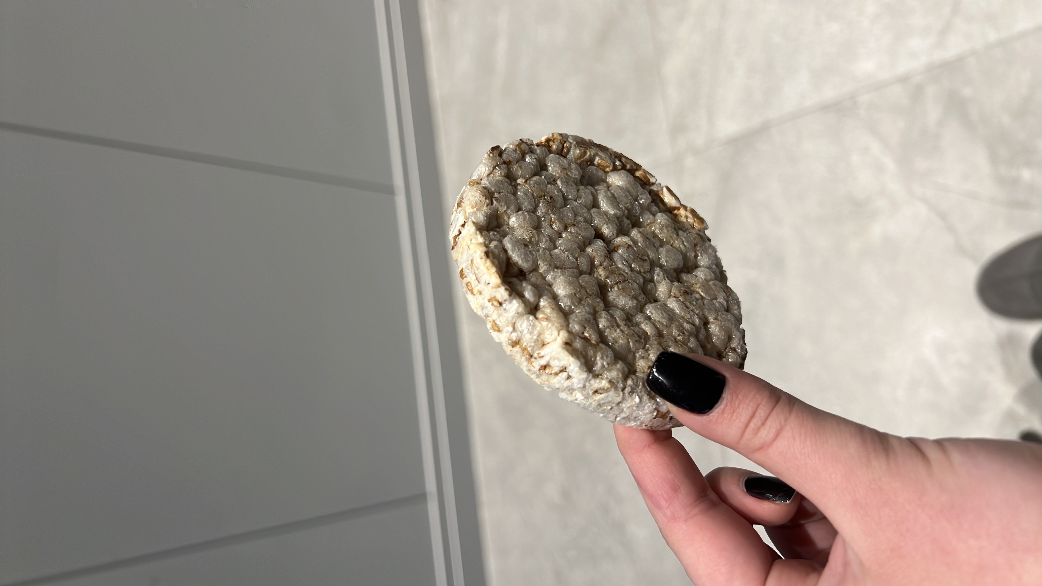 A plain rice cake, low in calories and fat, primarily composed of carbohydrates.
