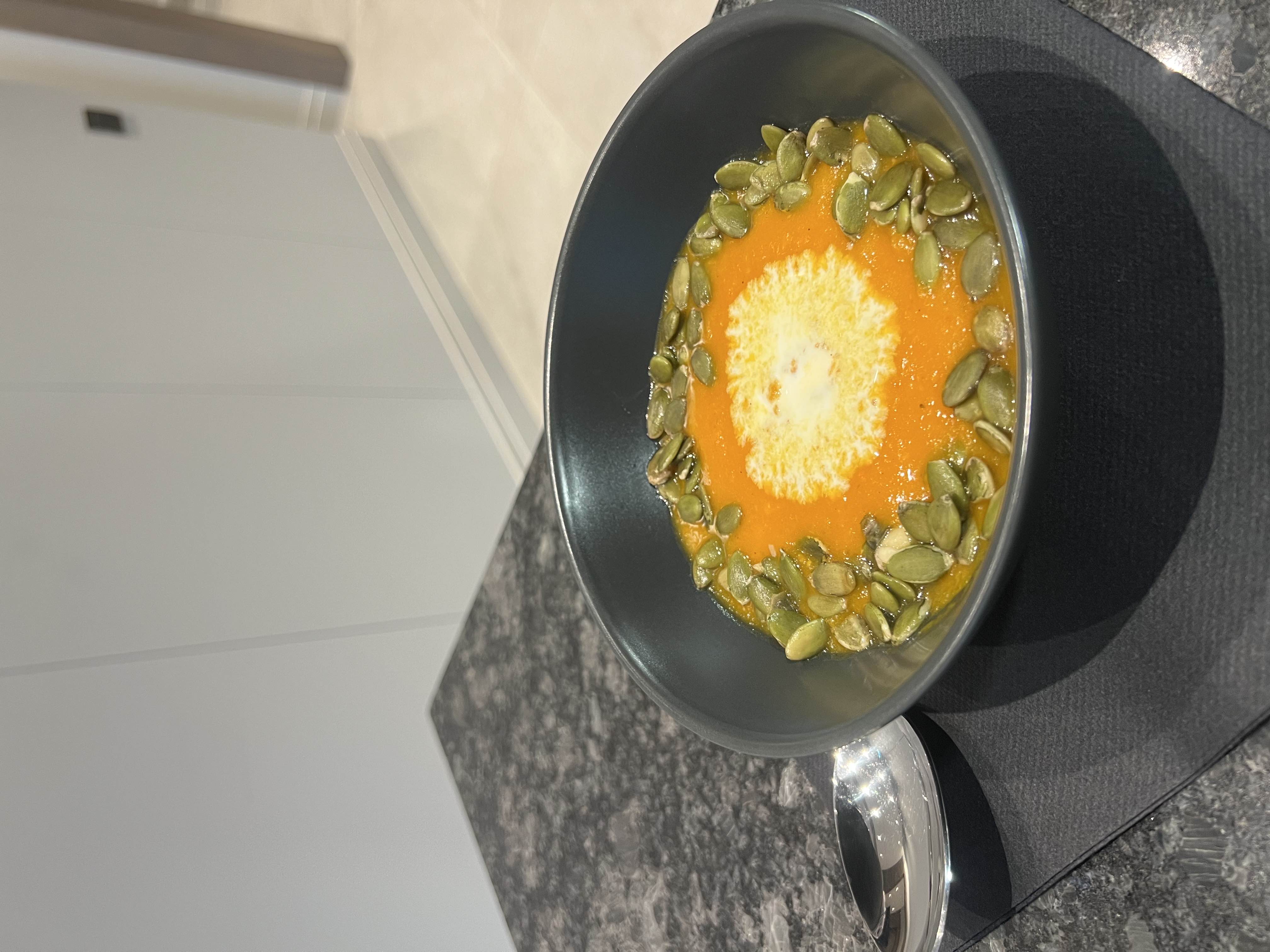 Pumpkin Soup with Cream and Pumpkin Seeds