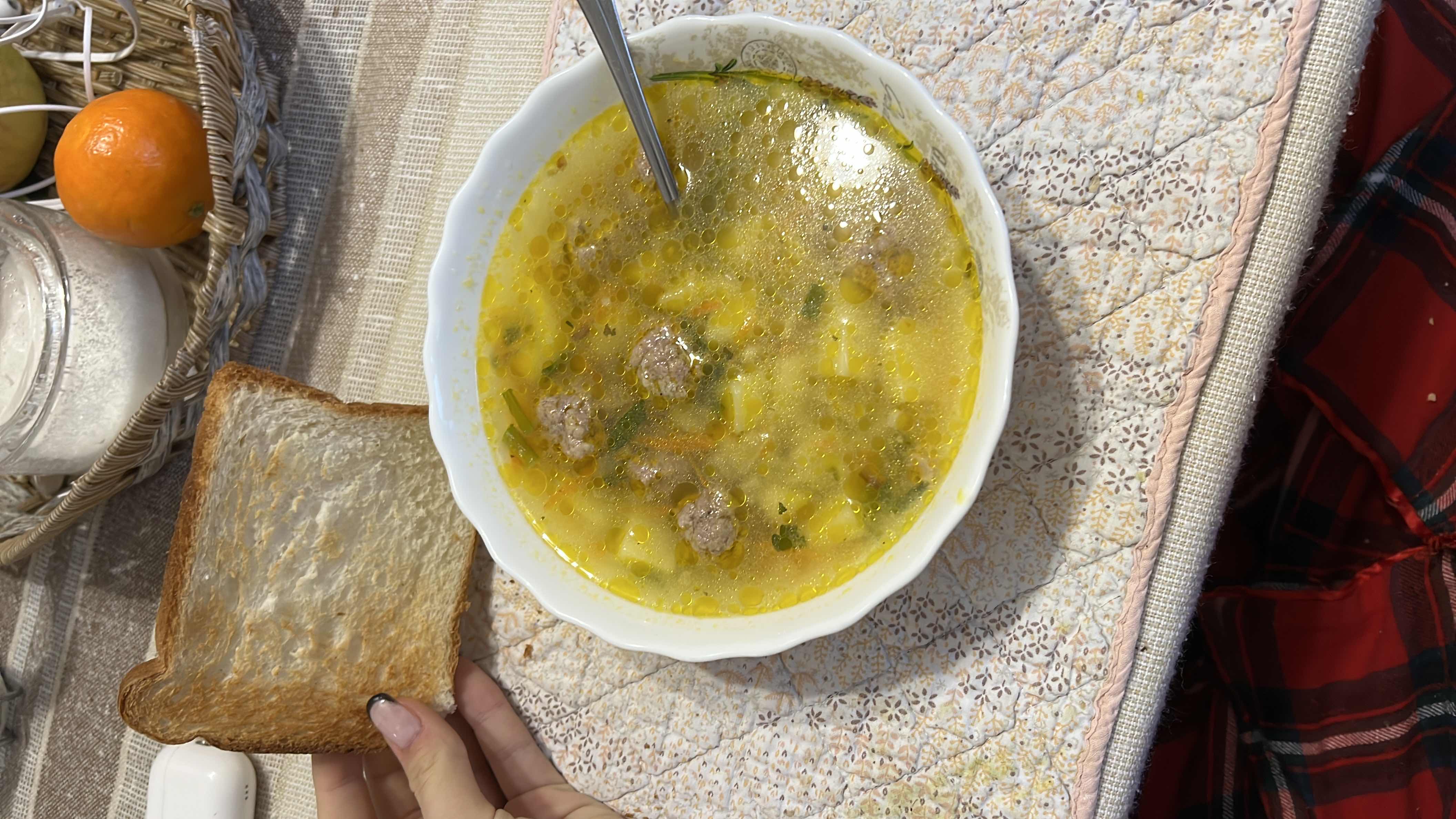 Meatball Soup with Toast
