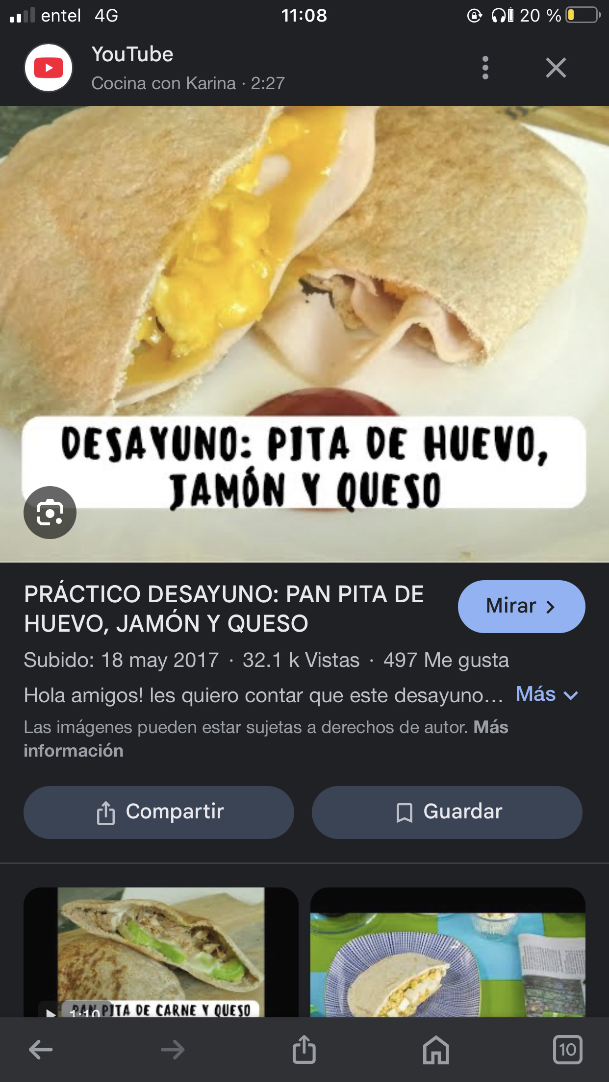 Pita de huevo, jamón y queso