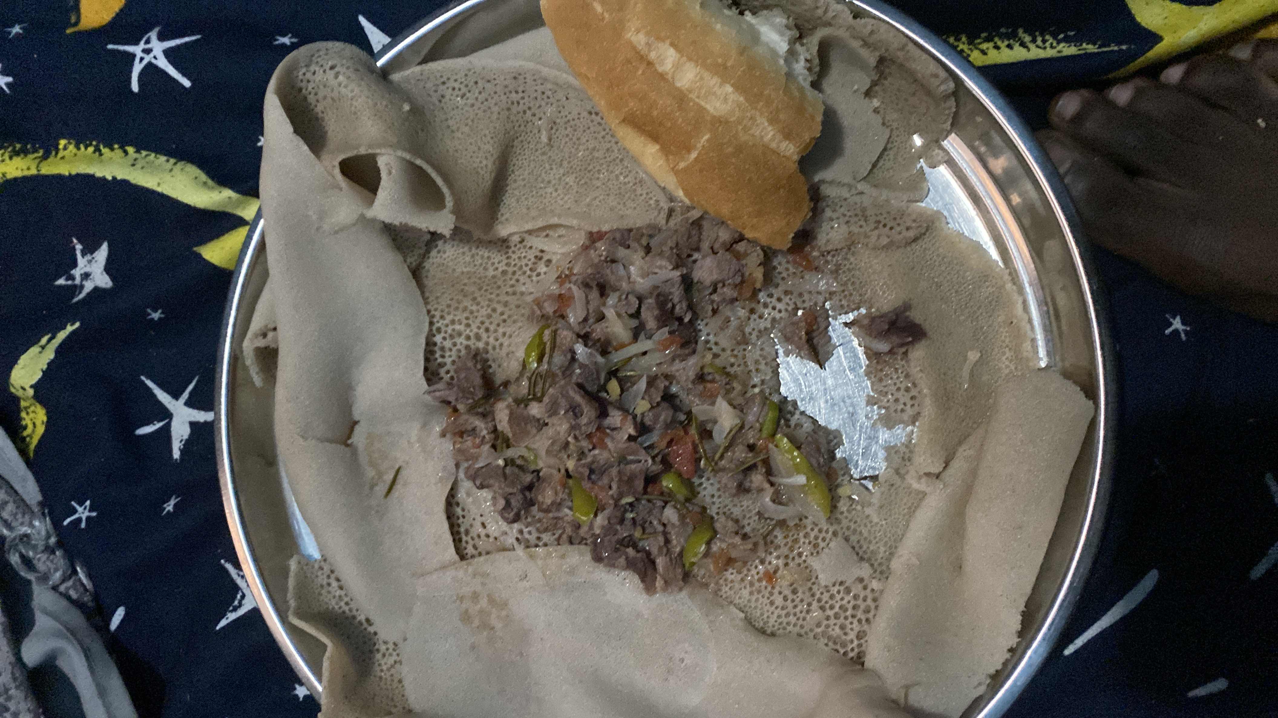 Injera with meat stew