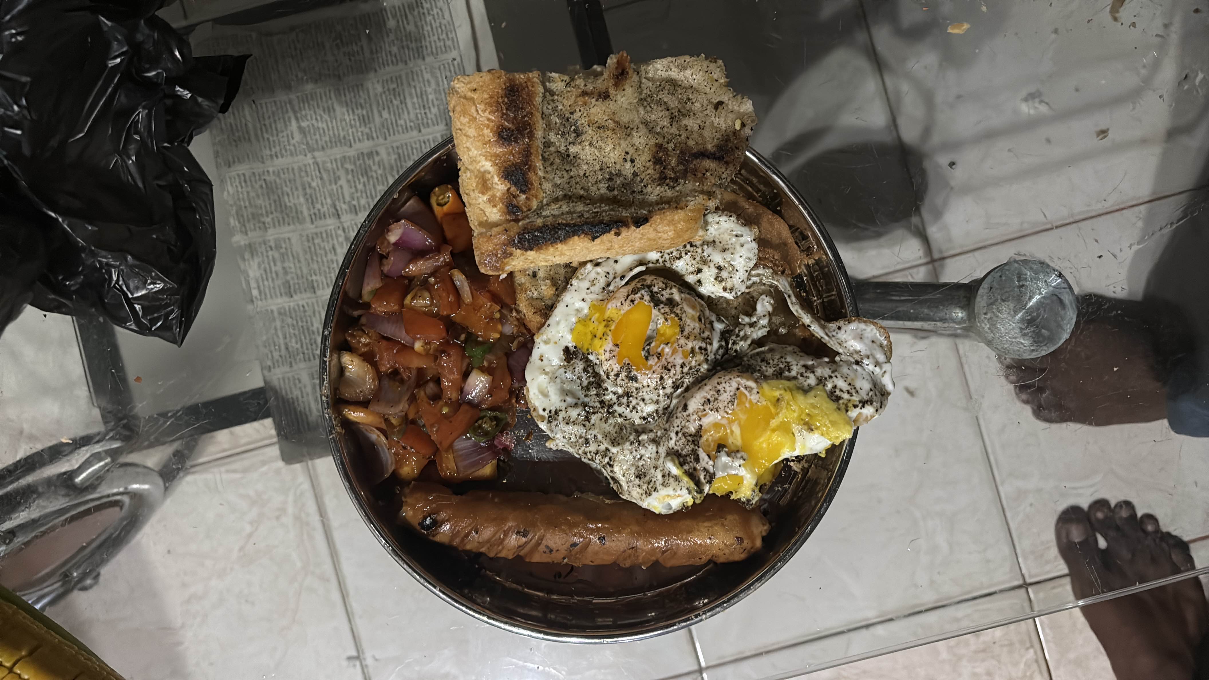 Fried eggs with sausage