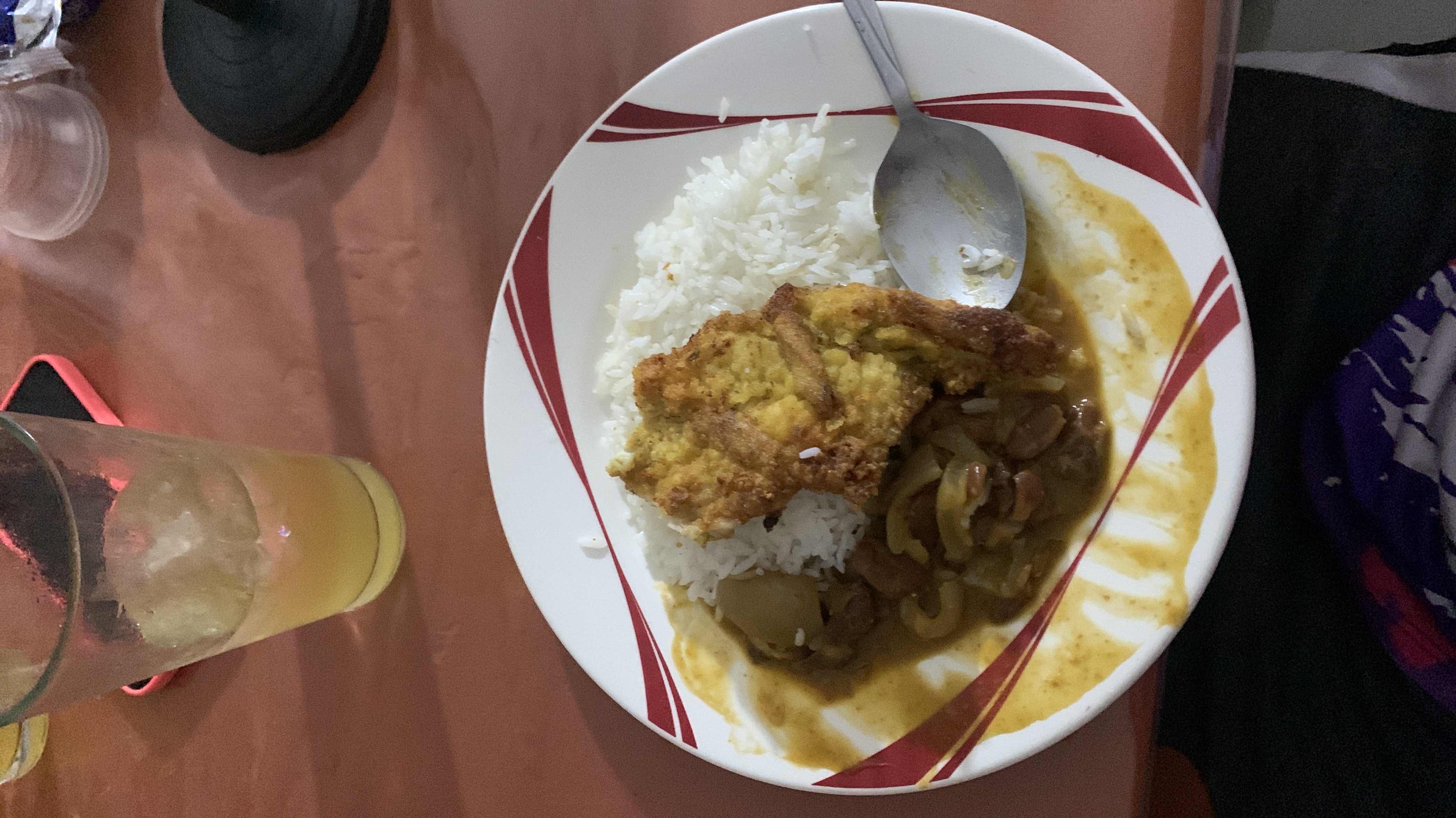 Arroz con pollo empanizado