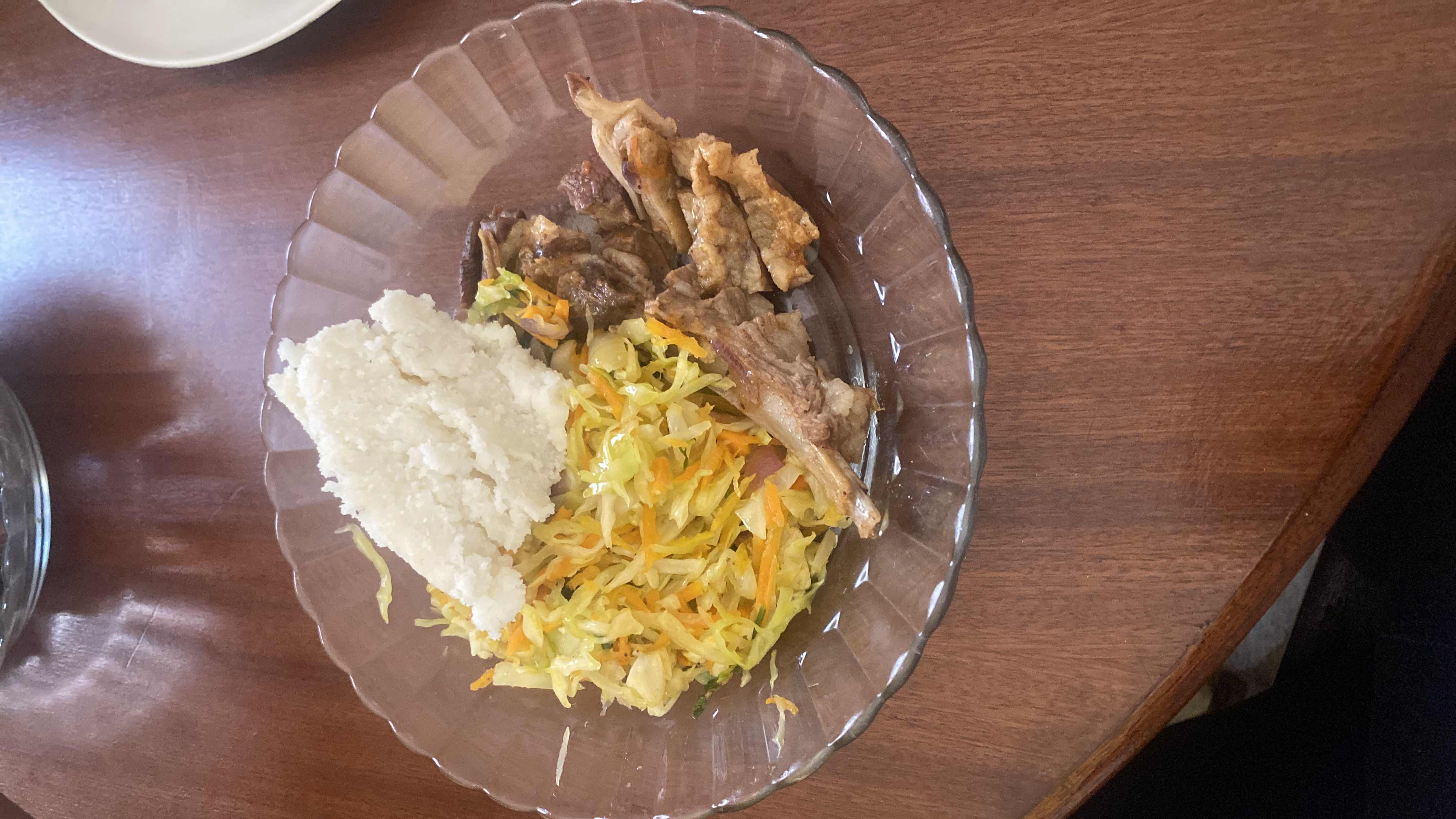 Ugali with meat and veggies