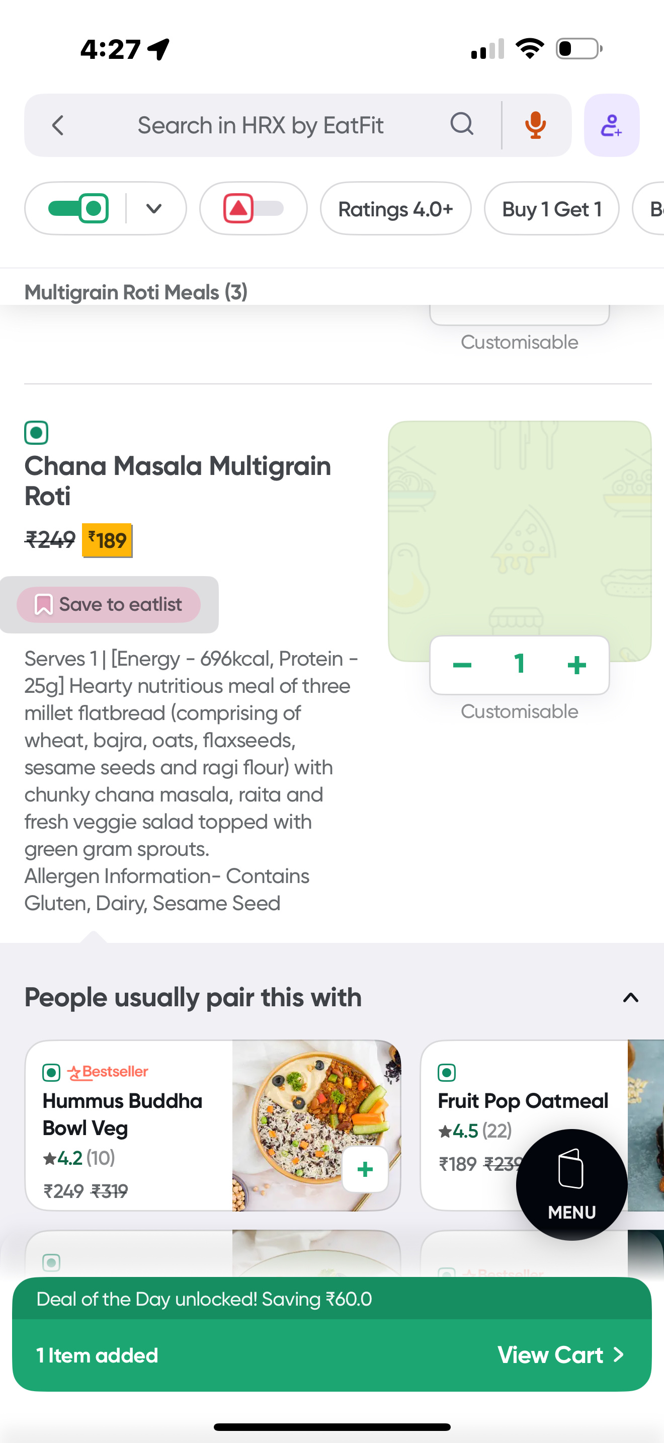 Chana Masala Multigrain Roti