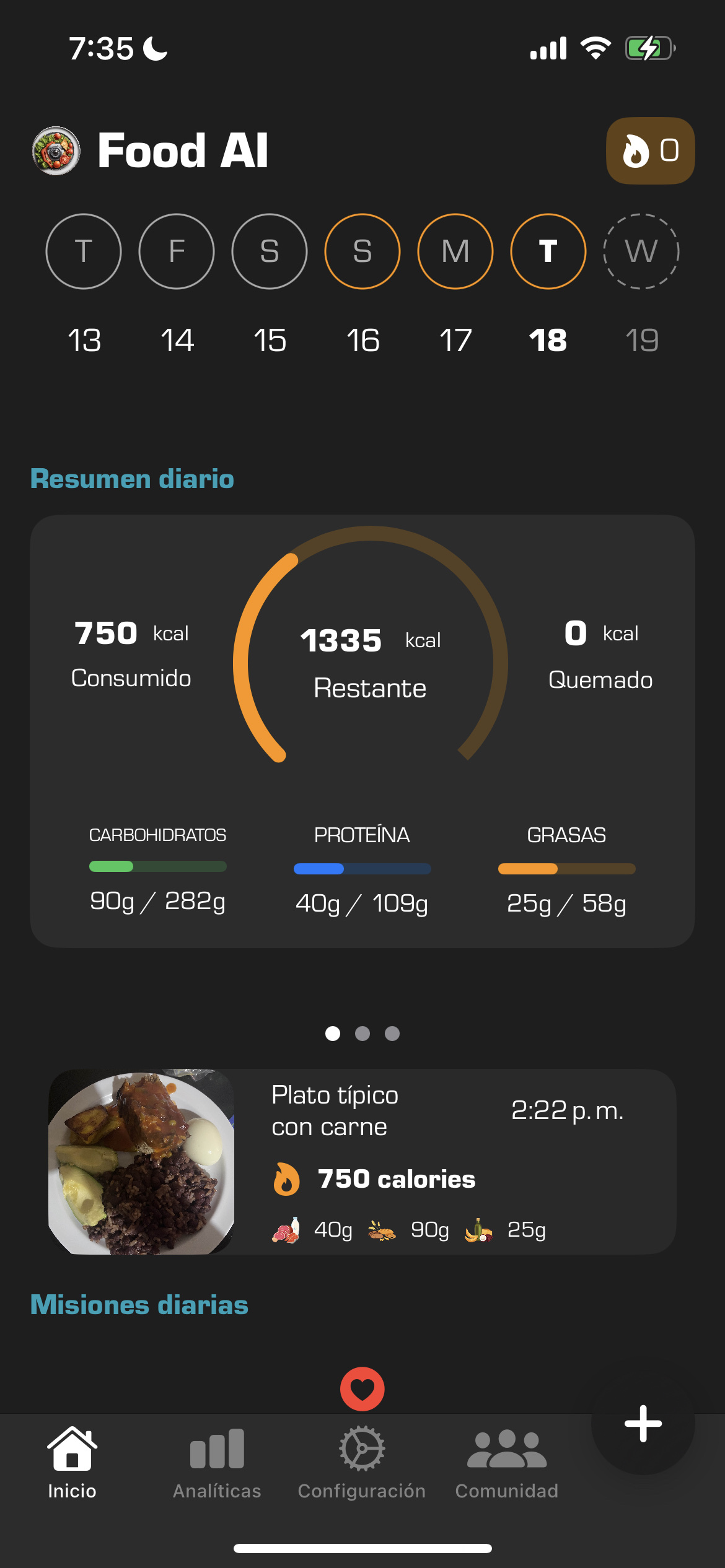 Plato típico con carne