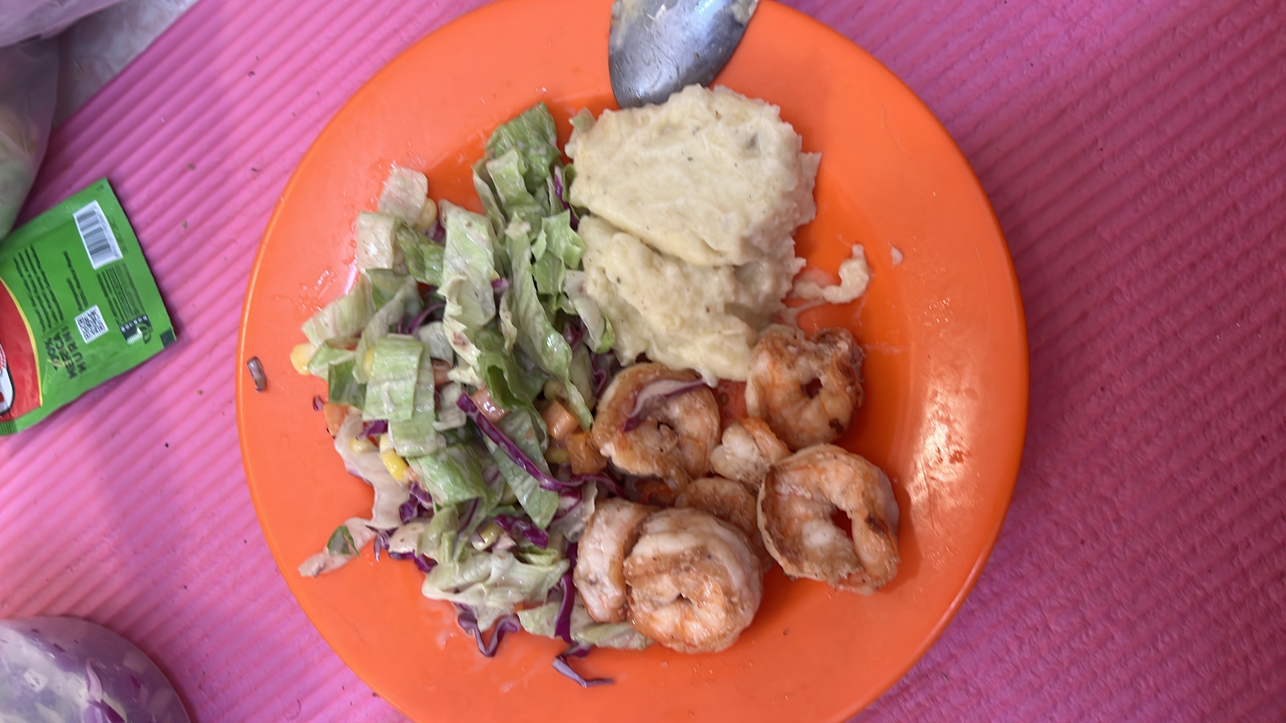 Shrimp with Salad and Mash