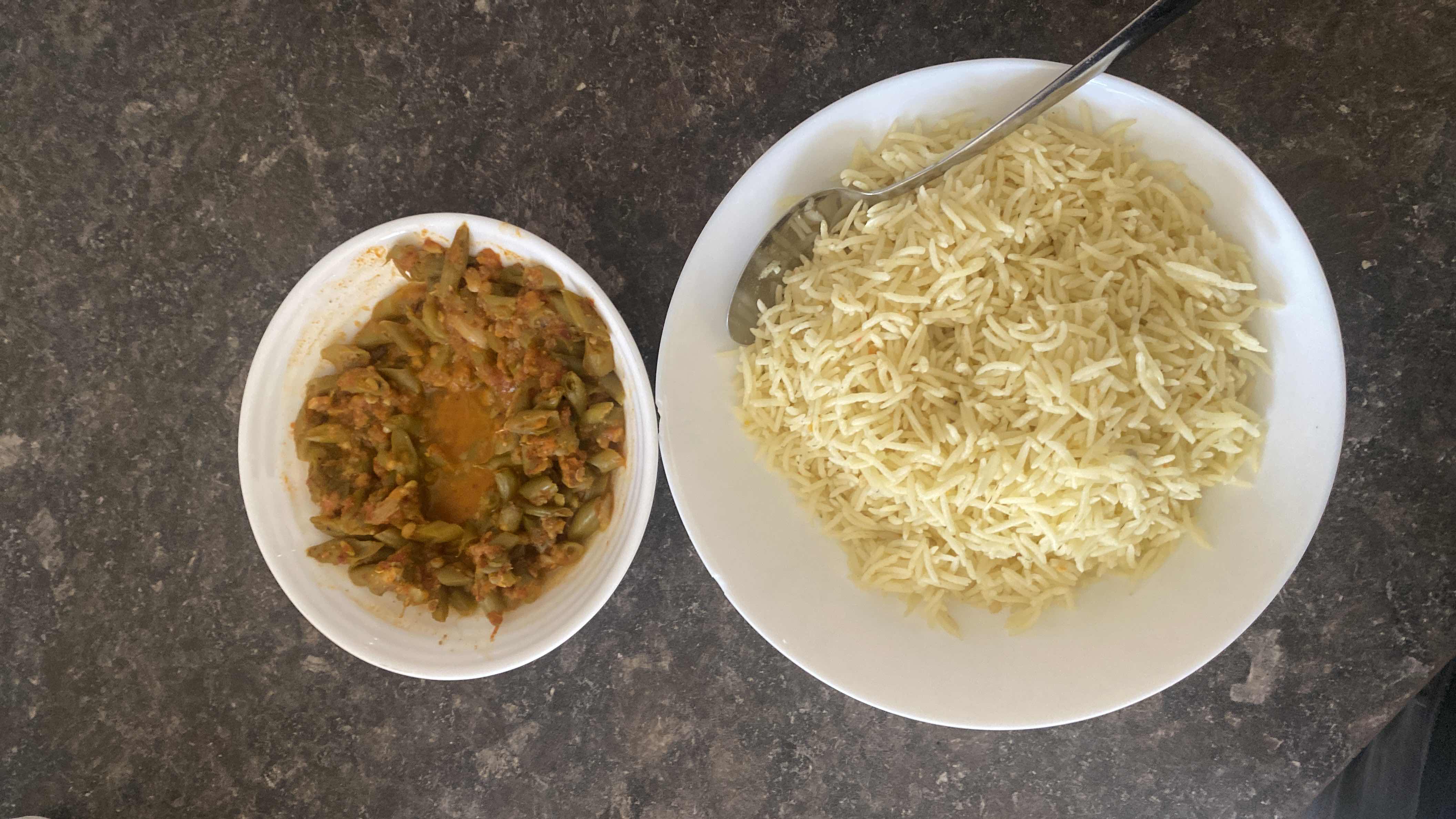 Reis mit grünen Bohnen