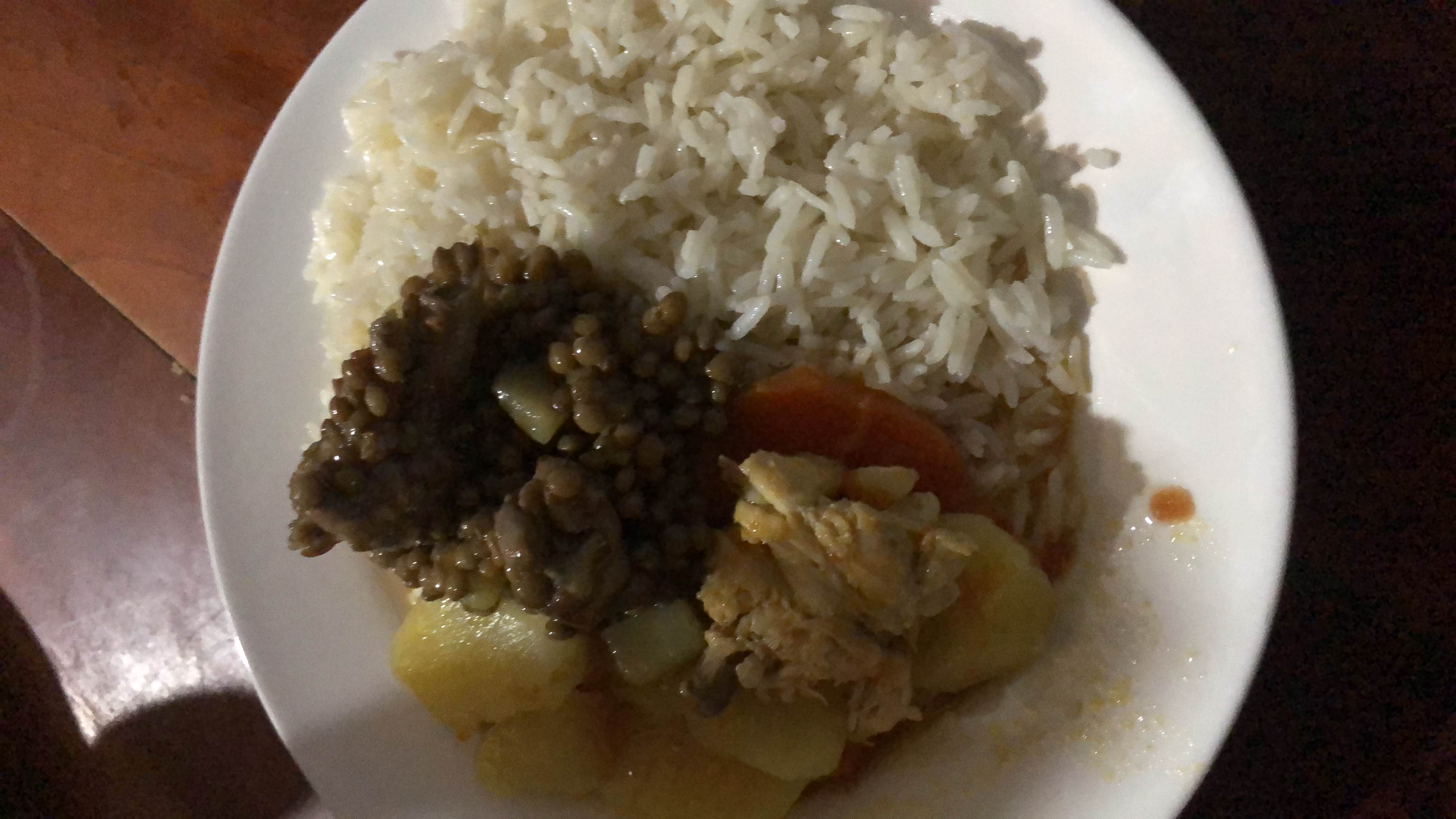 Arroz con lentejas y pollo