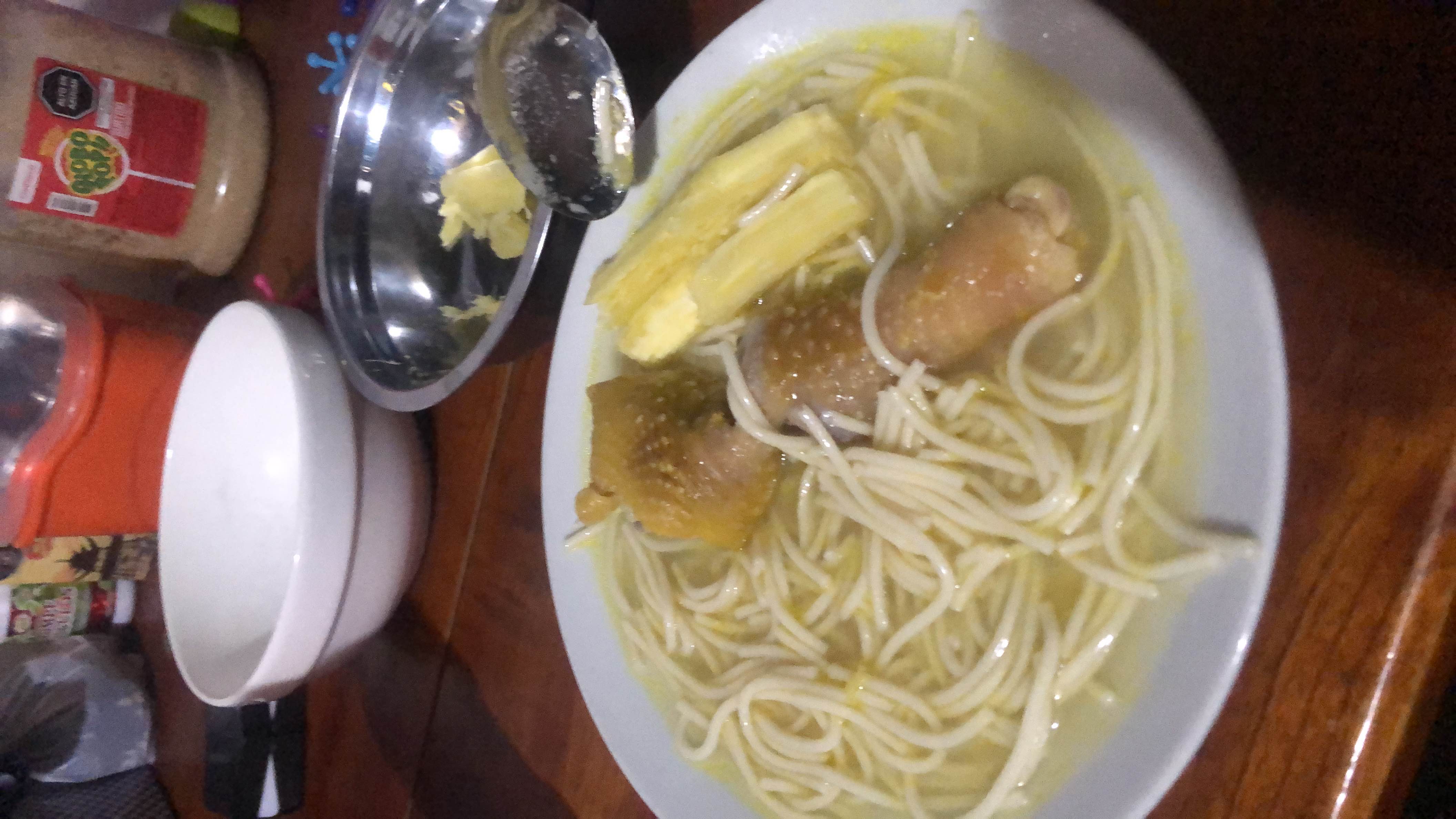 Sopa de pollo con fideos