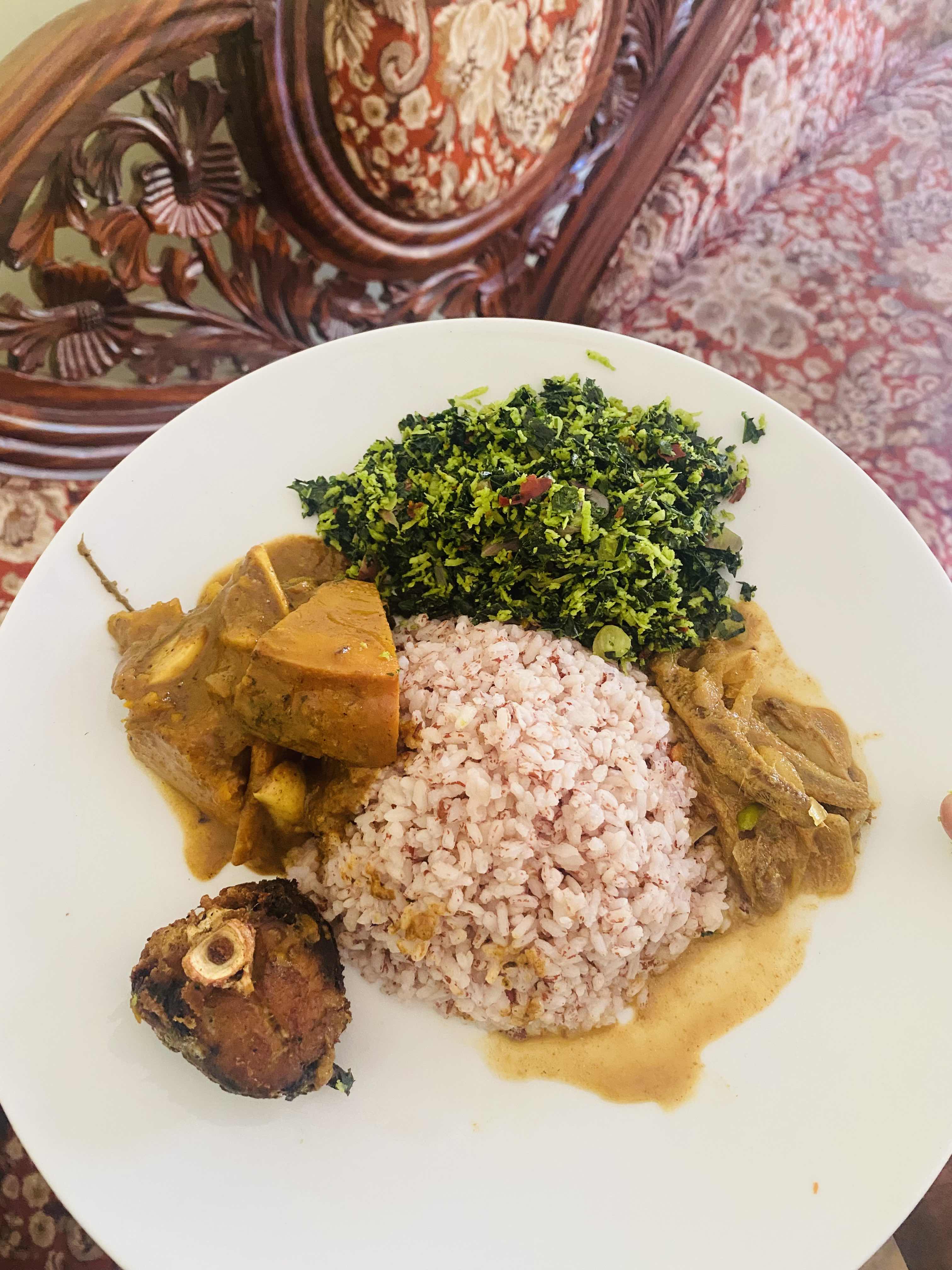 Rice with curry and greens