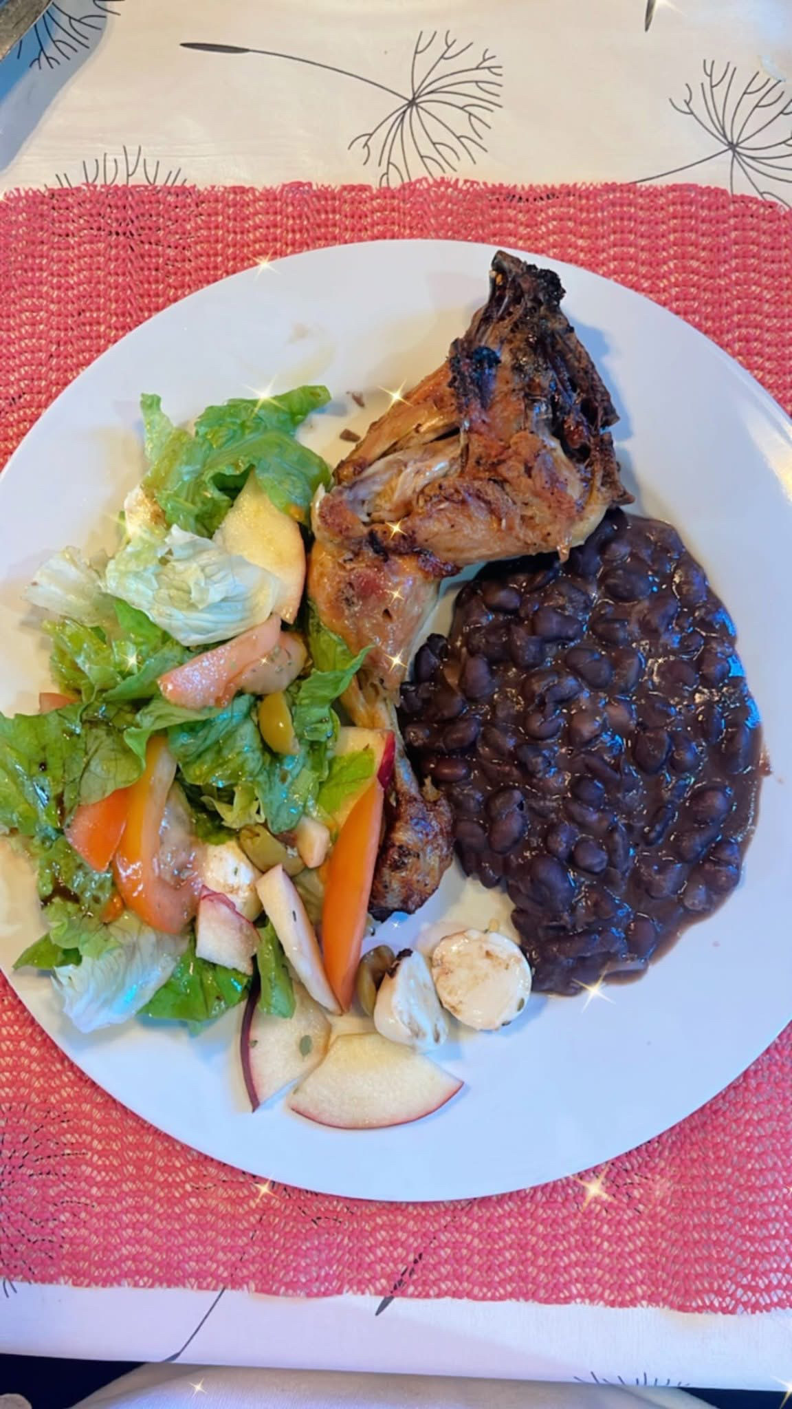 Frango assado com feijão