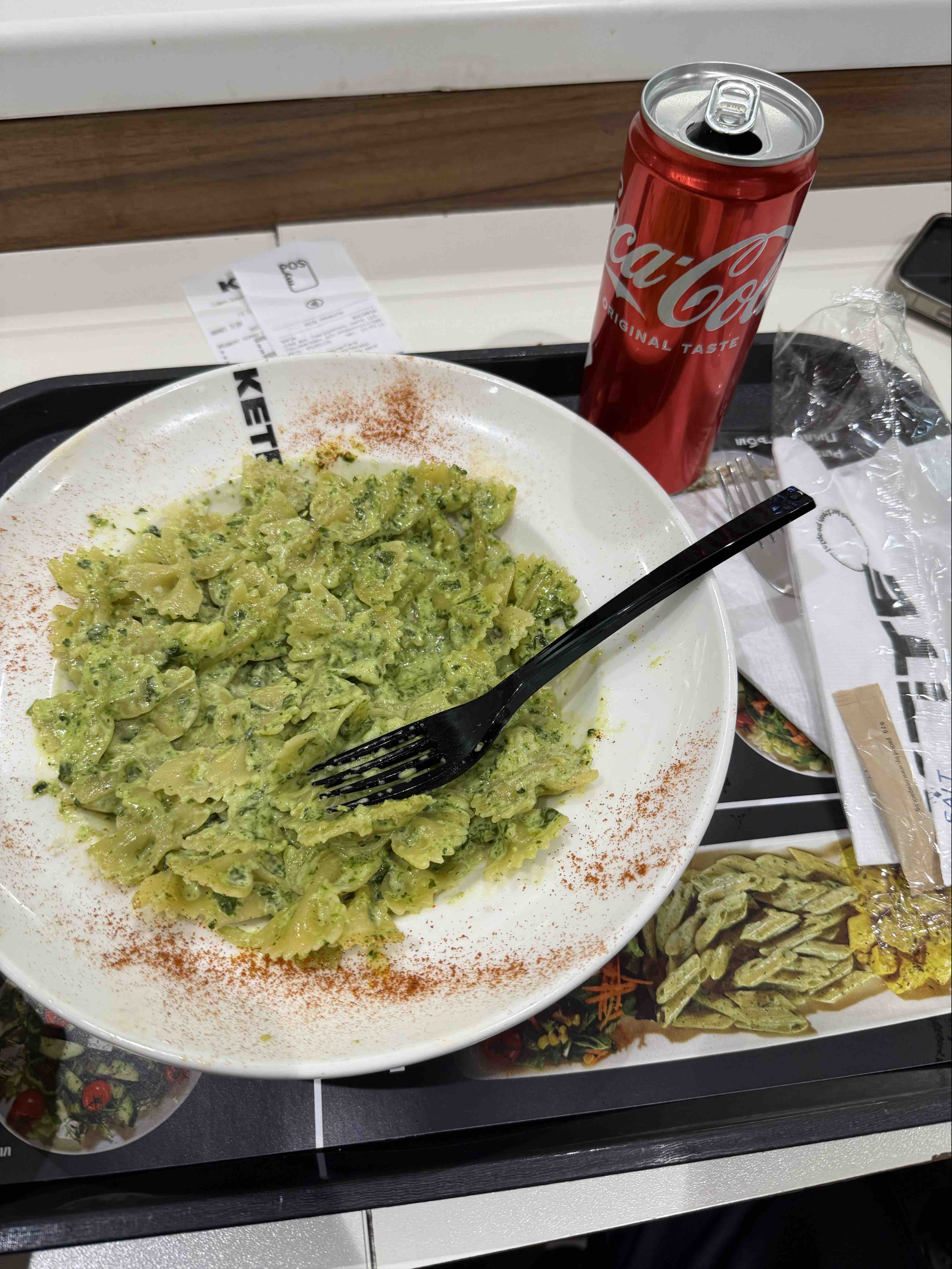 Pesto Pasta with Coke