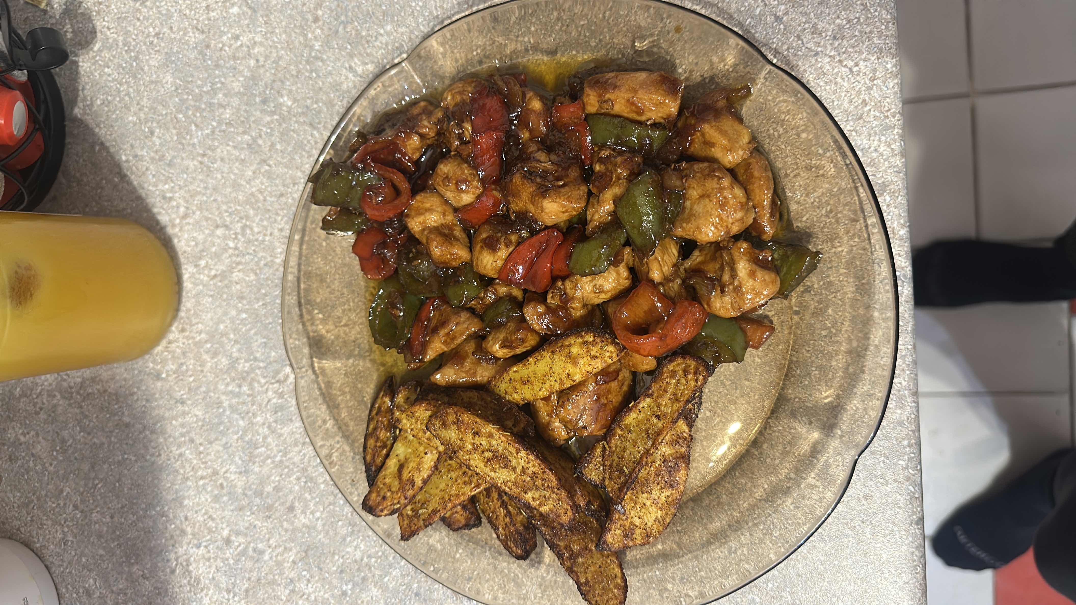 Chicken Stir Fry with Fries