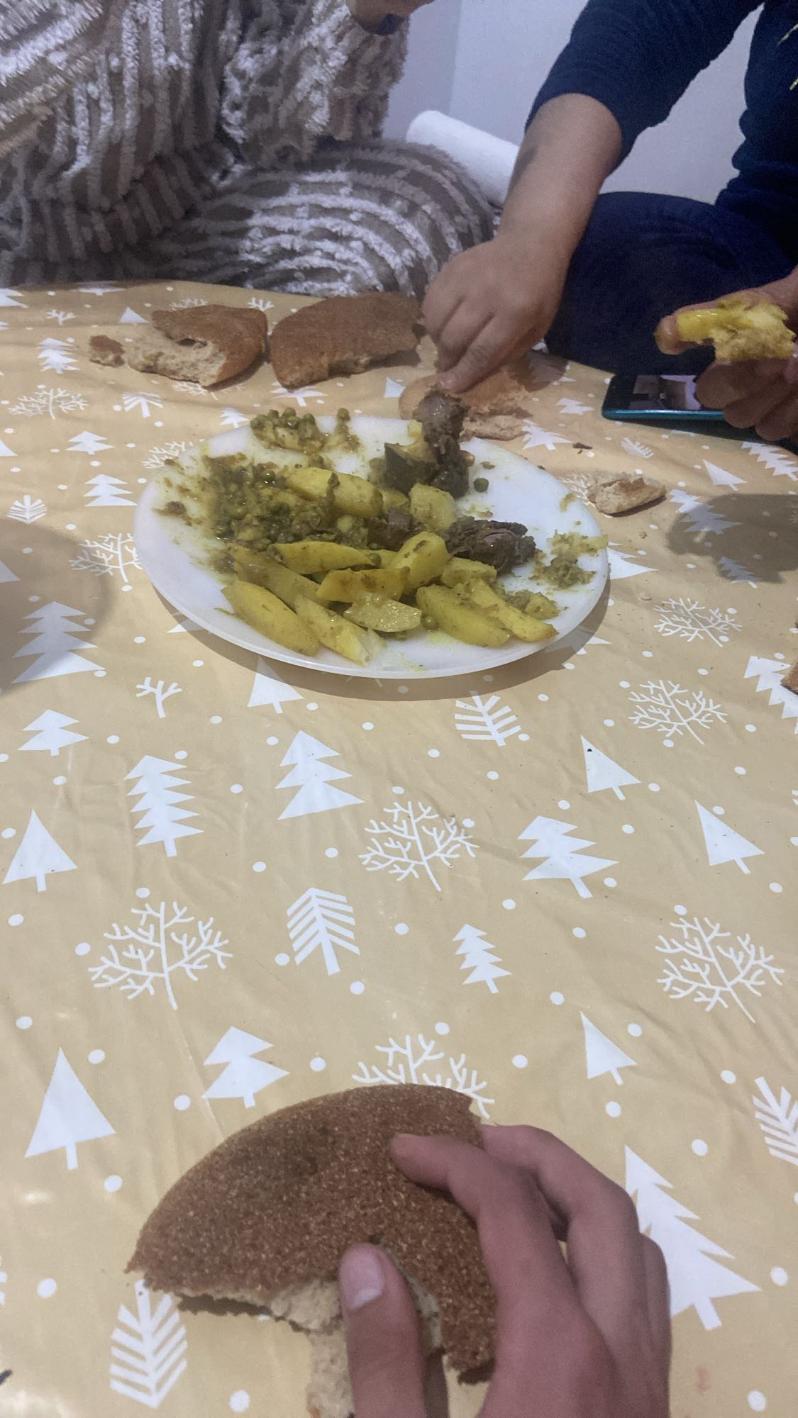 لحم مع بطاطس وخبز