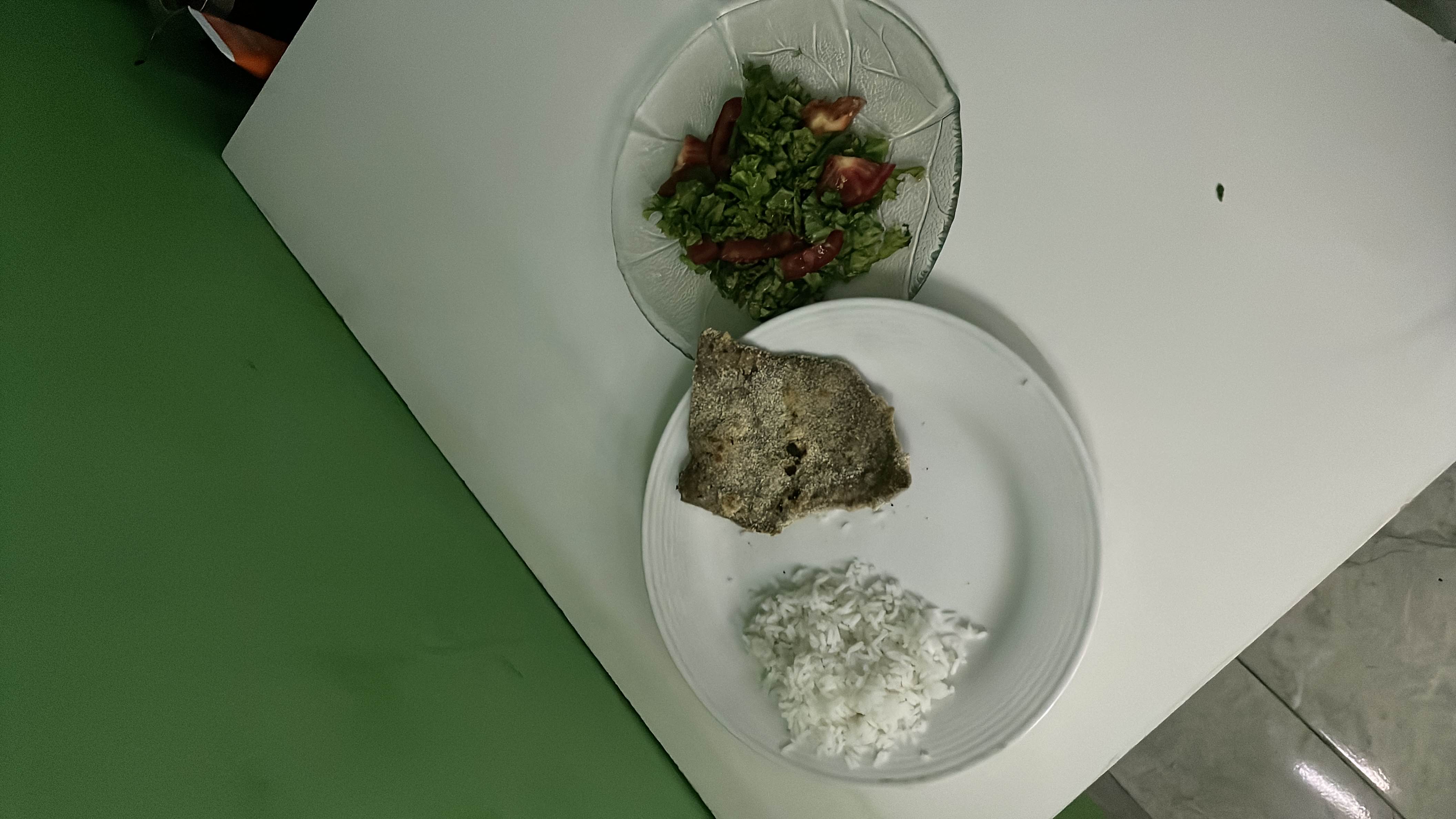 Pescado con arroz y ensalada