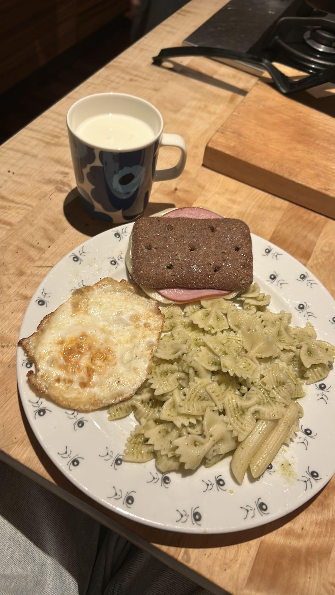 Pasta with Egg and Sandwich