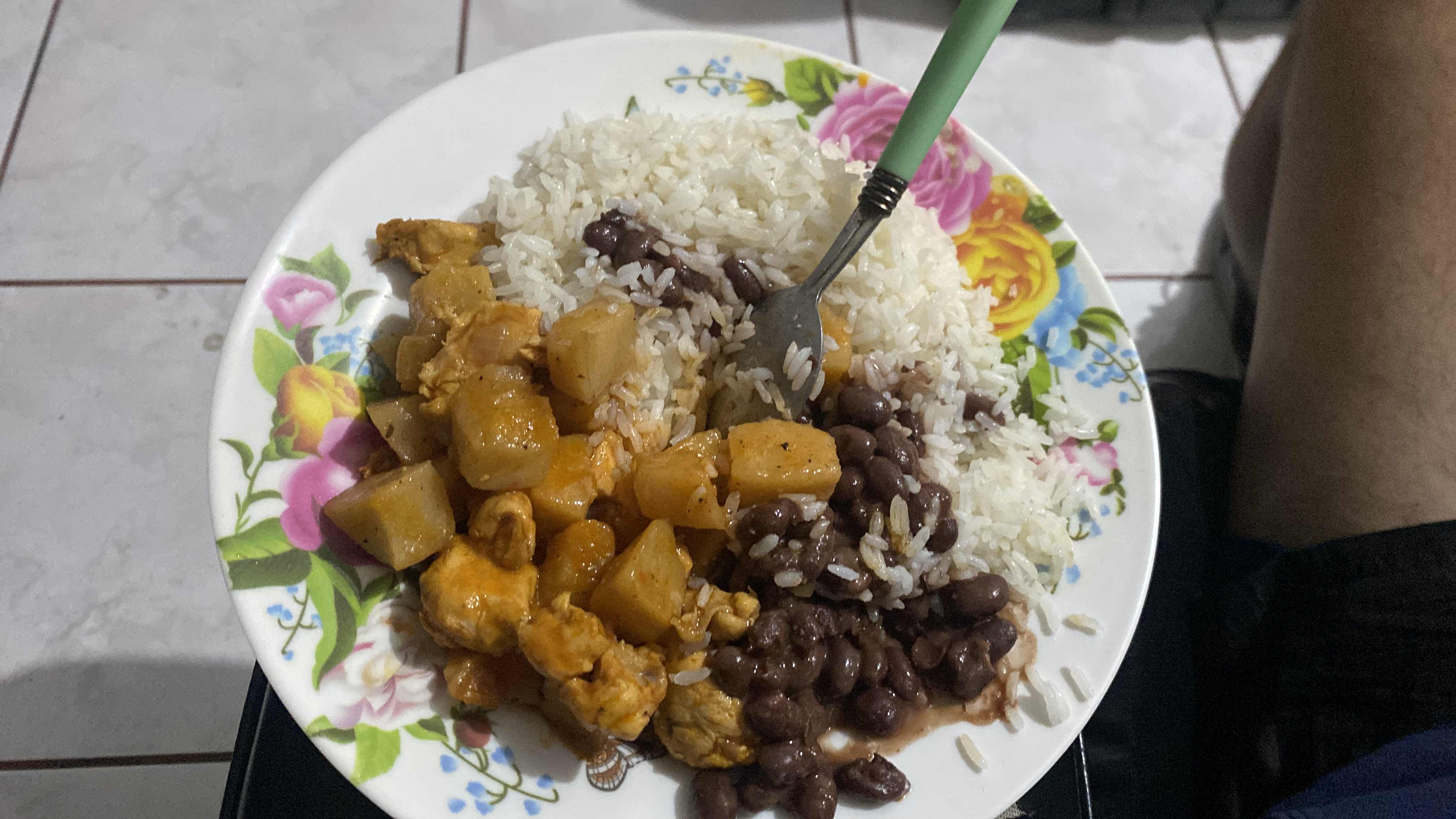 Arroz con frijoles y pollo
