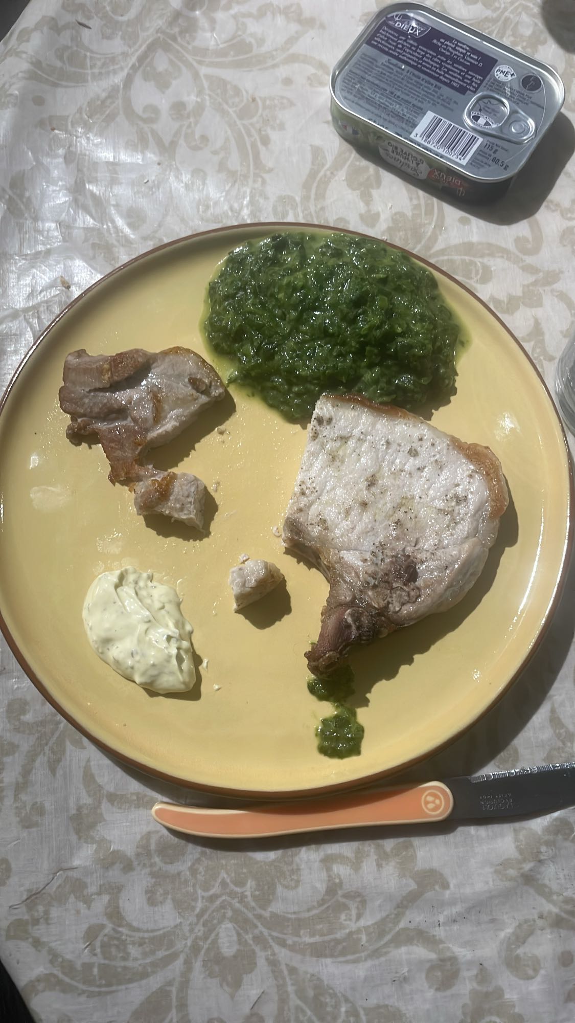Côte de porc et épinards