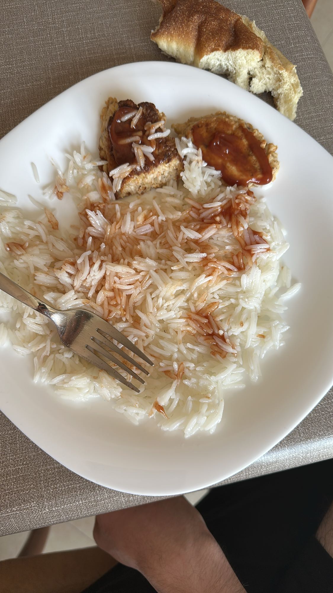 Rice with meat and bread