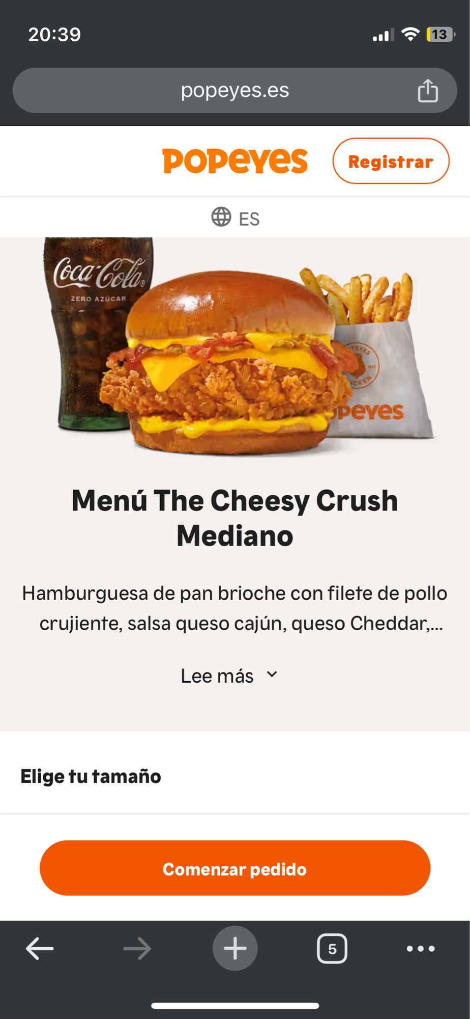 Menú The Cheesy Crush