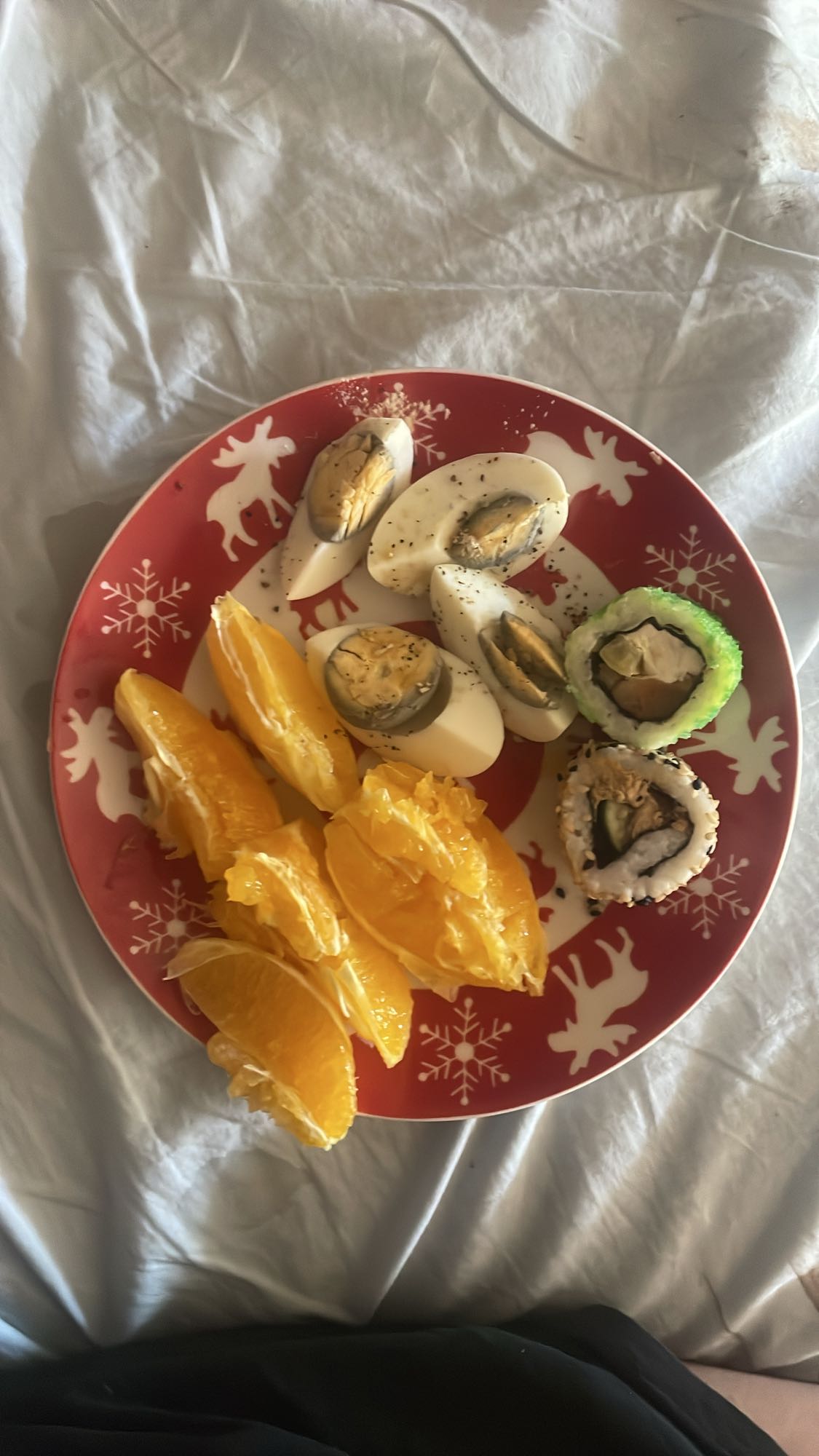 Eggs, Sushi, and Orange