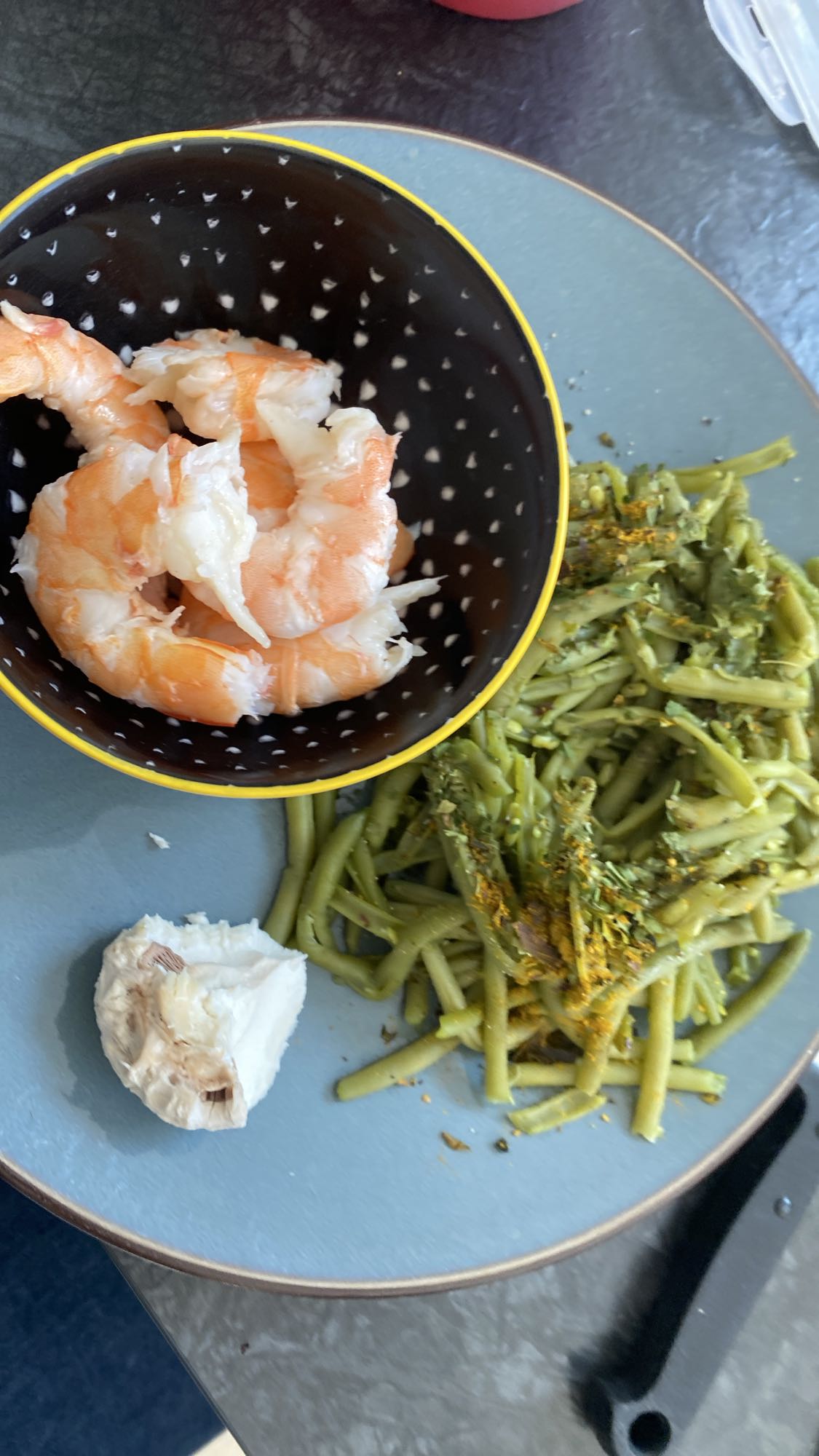 Crevettes et haricots verts