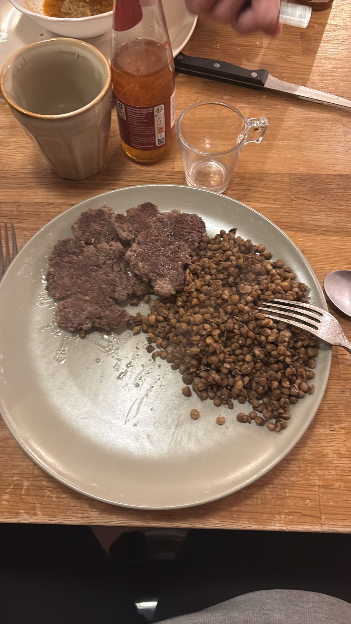 Steak avec lentilles